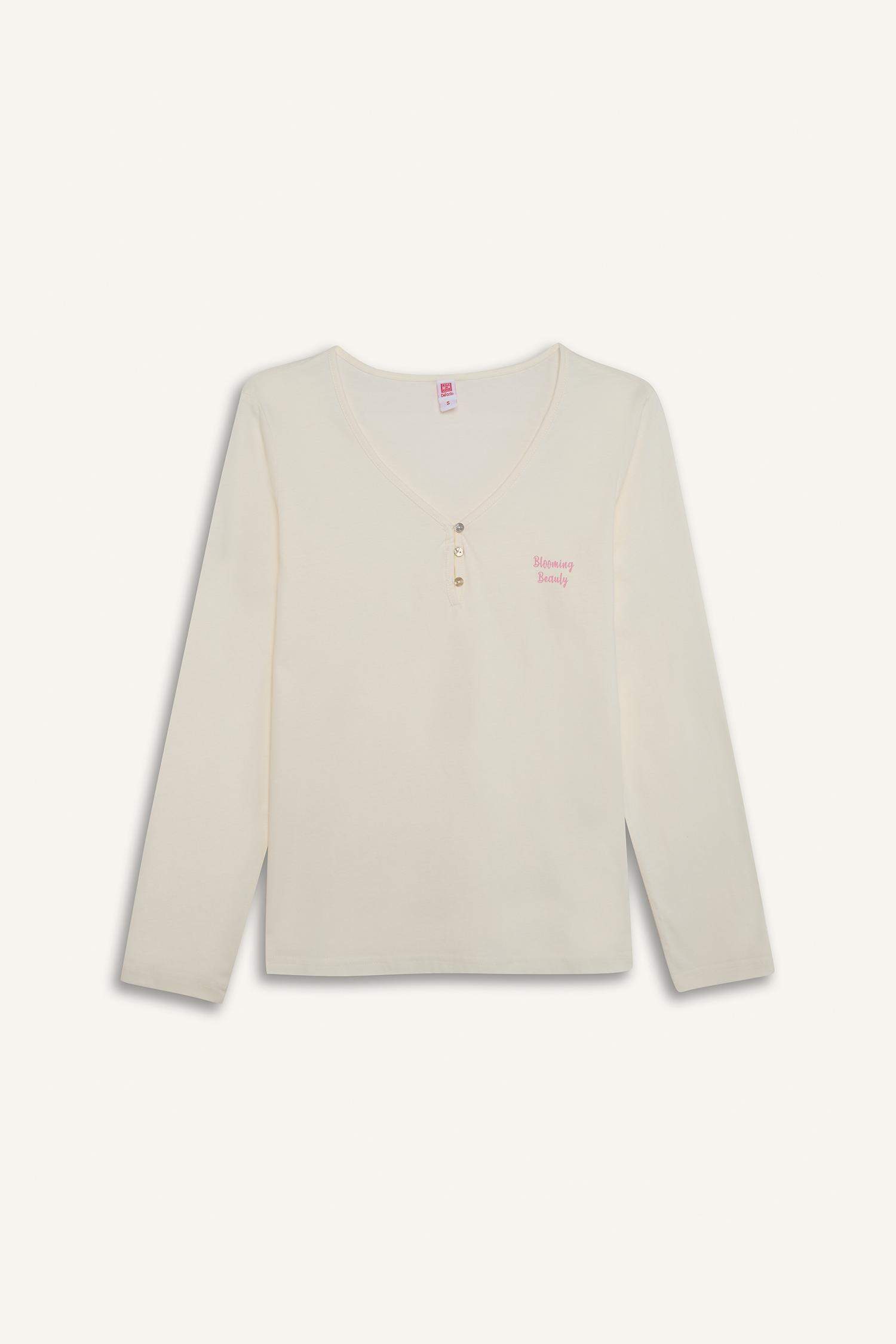 Pijama Takımı Uzun Kollu Üst Desenli Uzun Alt-Fall in Love