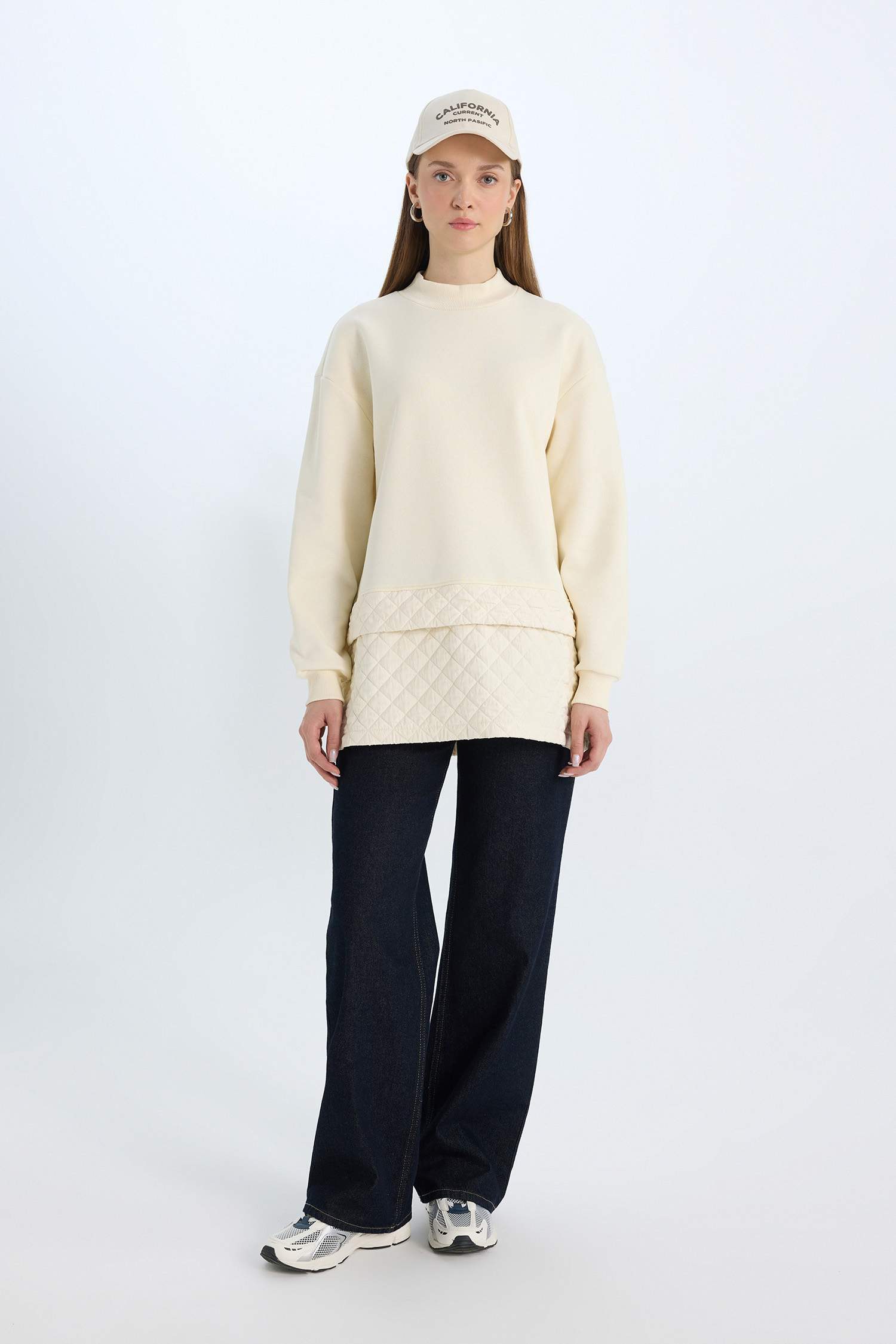 Relax Fit Bisiklet Yaka Kapitone İçi Yumuşak Tüylü Kalın Sweatshirt Tunik