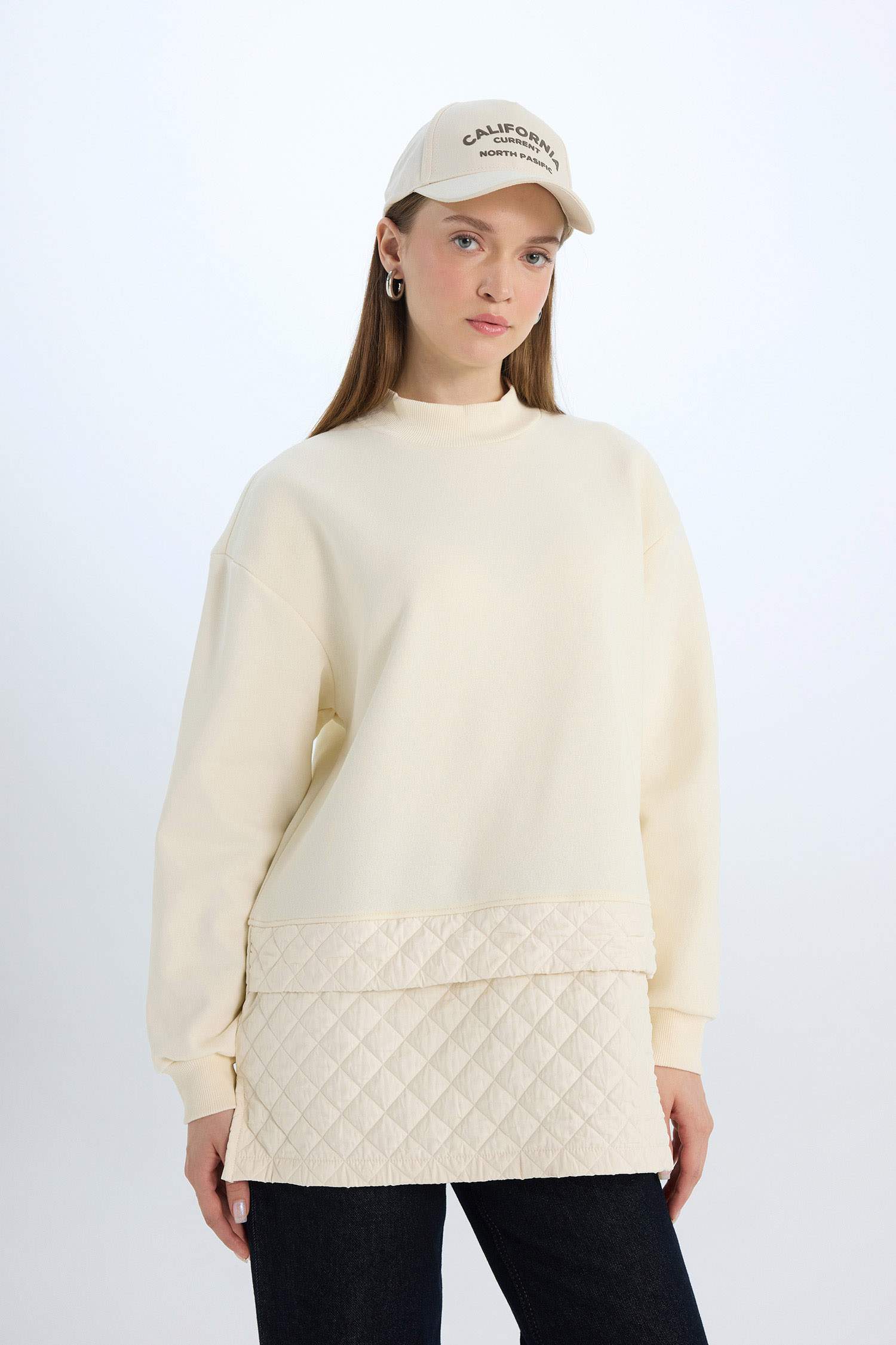 Relax Fit Bisiklet Yaka Kapitone İçi Yumuşak Tüylü Kalın Sweatshirt Tunik