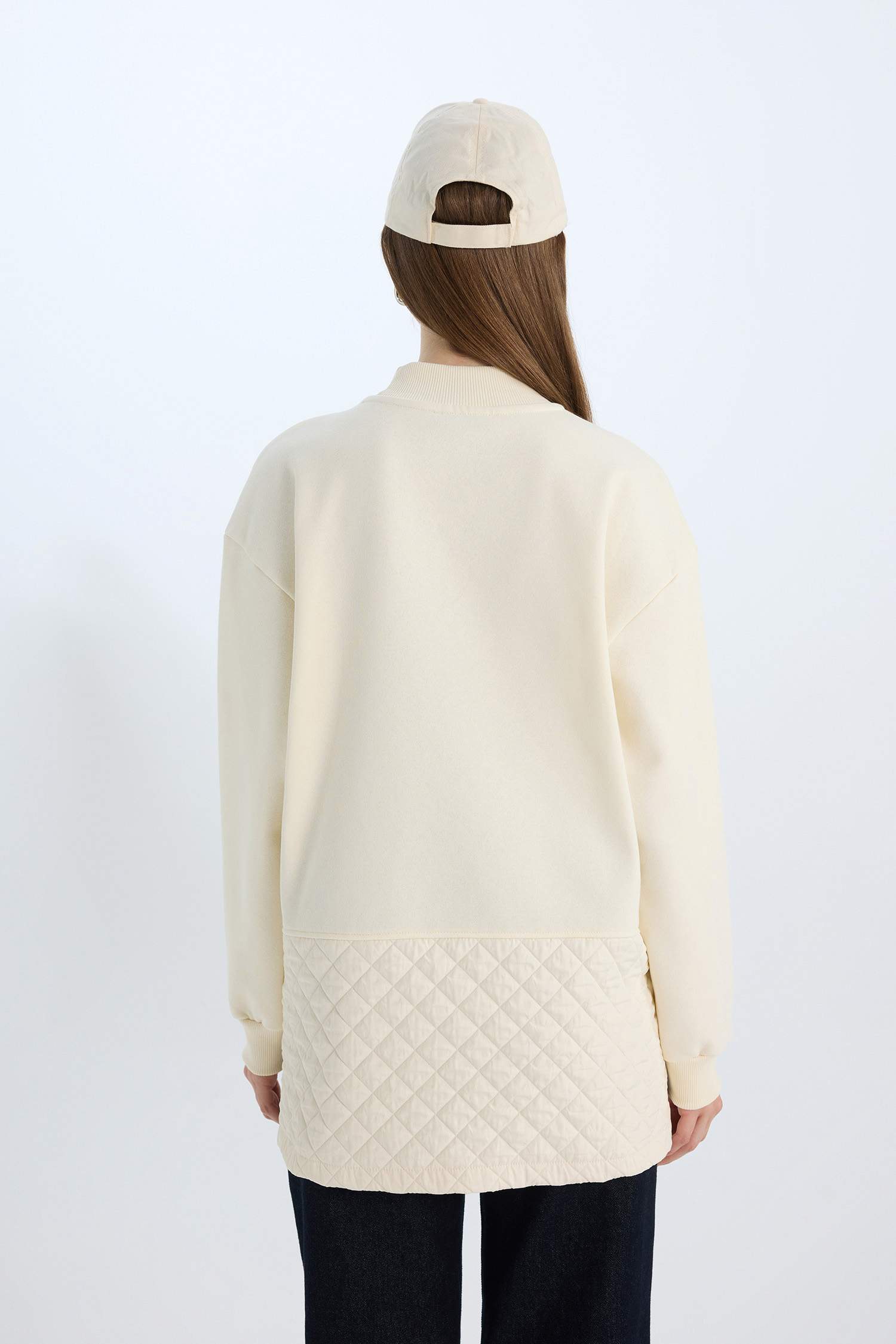 Relax Fit Bisiklet Yaka Kapitone İçi Yumuşak Tüylü Kalın Sweatshirt Tunik