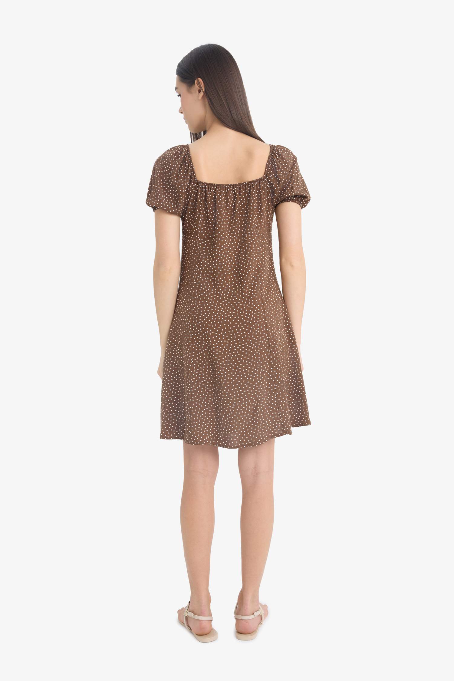 Square Collar Printed Viscose Mini Dress