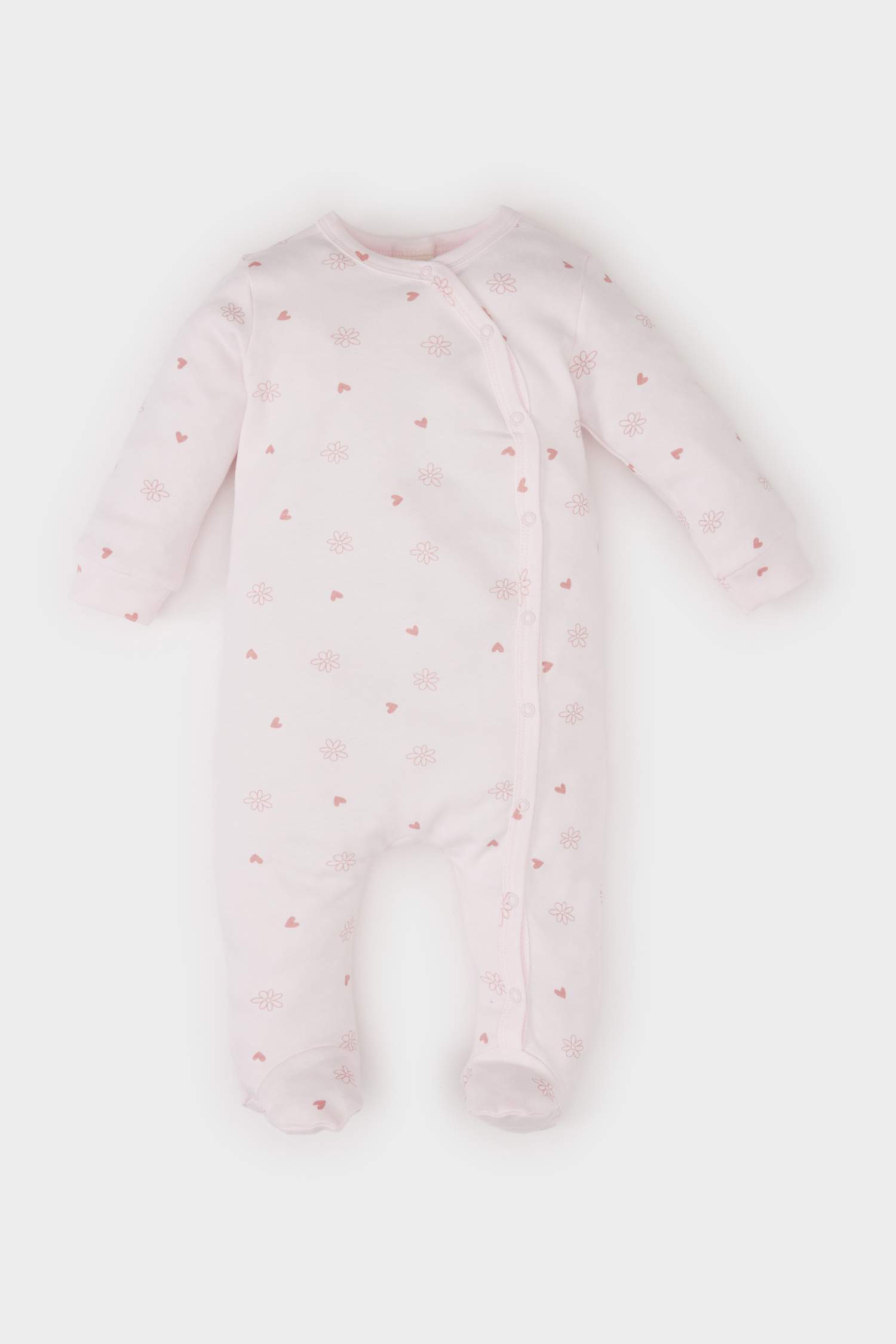 Kız Bebek Yenidoğan Desenli Uzun Kollu Çıtçıtlı Tulum