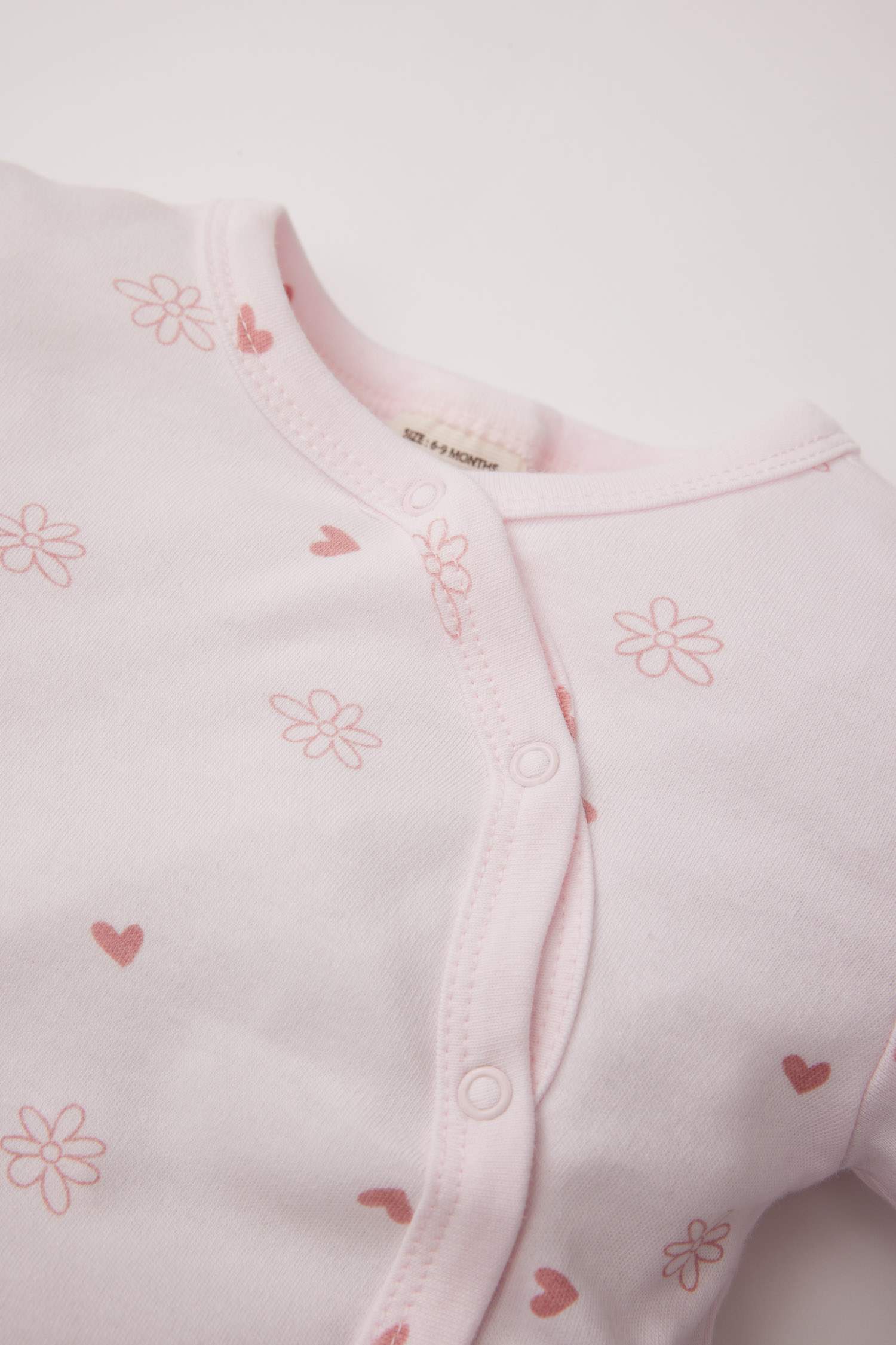 Kız Bebek Yenidoğan Desenli Uzun Kollu Çıtçıtlı Tulum