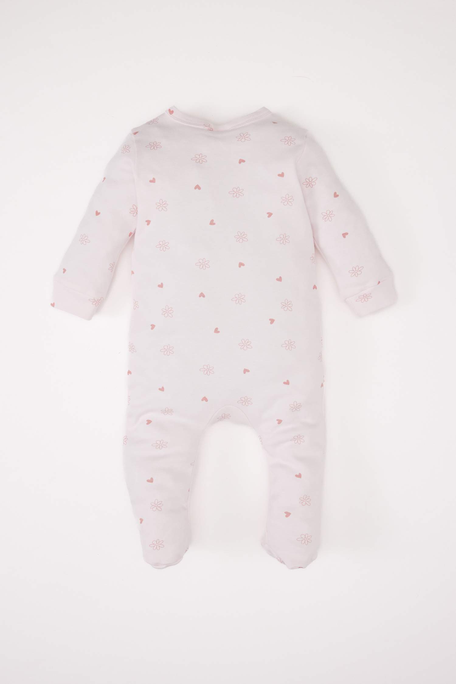 Kız Bebek Yenidoğan Desenli Uzun Kollu Çıtçıtlı Tulum