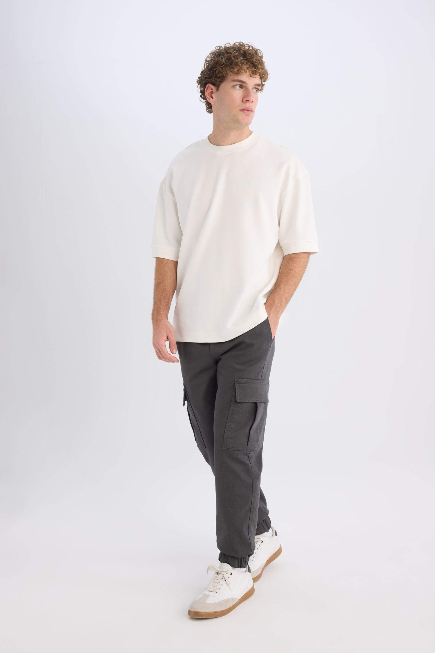 Jogger Pantolon Regular Beli Bağcıklı Dokulu Kargo Cepli