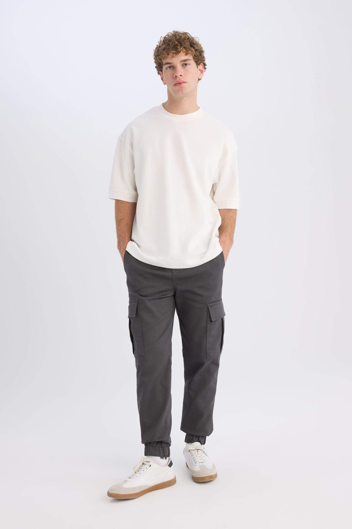 Jogger Pantolon Regular Beli Bağcıklı Dokulu Kargo Cepli