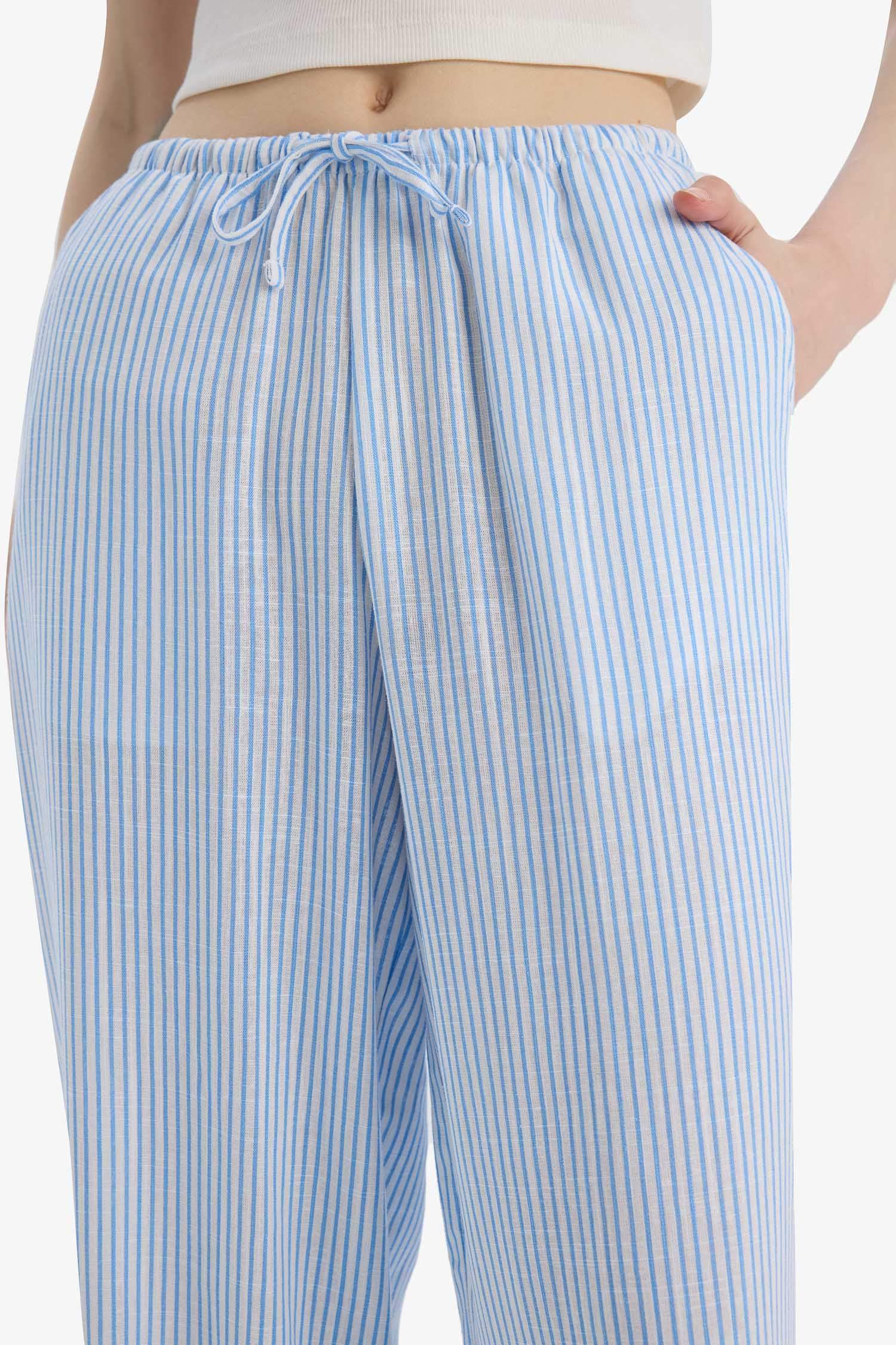 سروال مخطط واسع مخطط من كتان