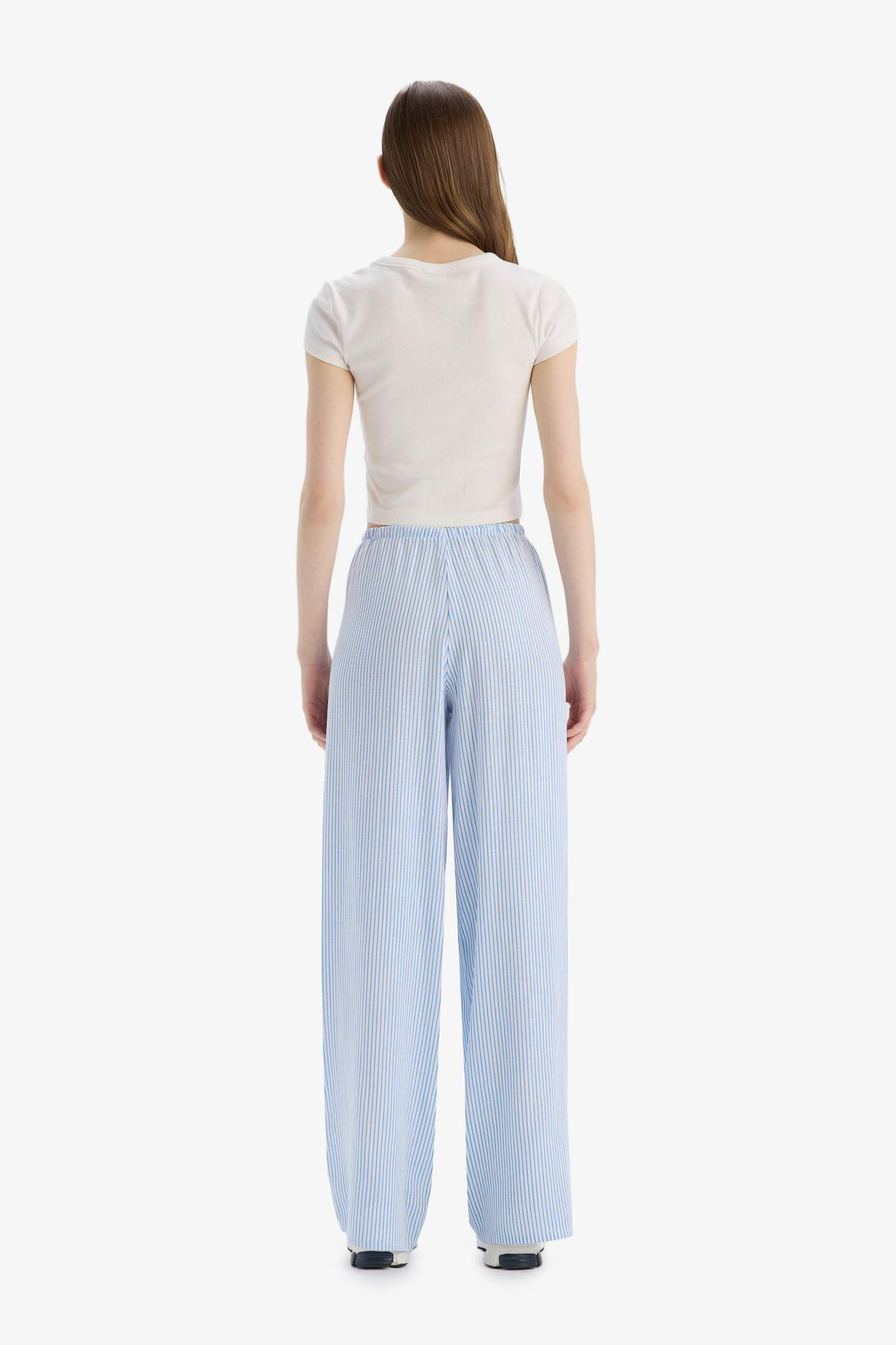 سروال مخطط واسع مخطط من كتان