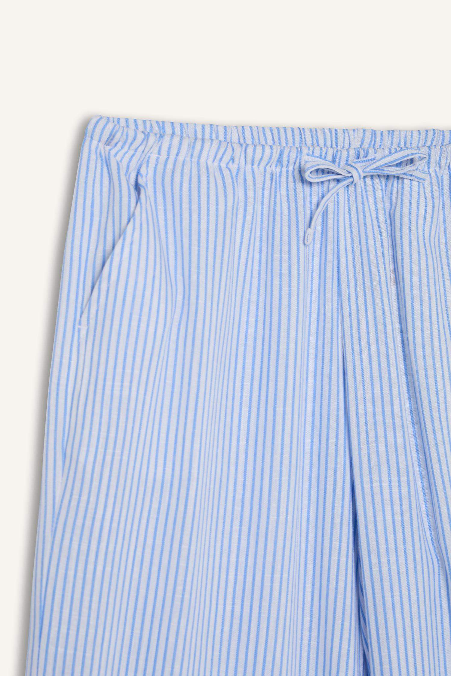 سروال مخطط واسع مخطط من كتان