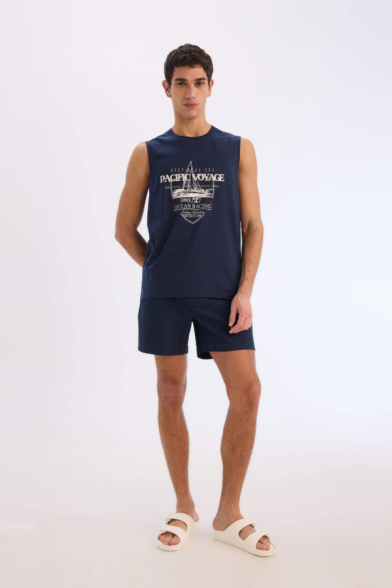 File Astarlı Önü Düğmeli Kısa Boy Deniz Şortu