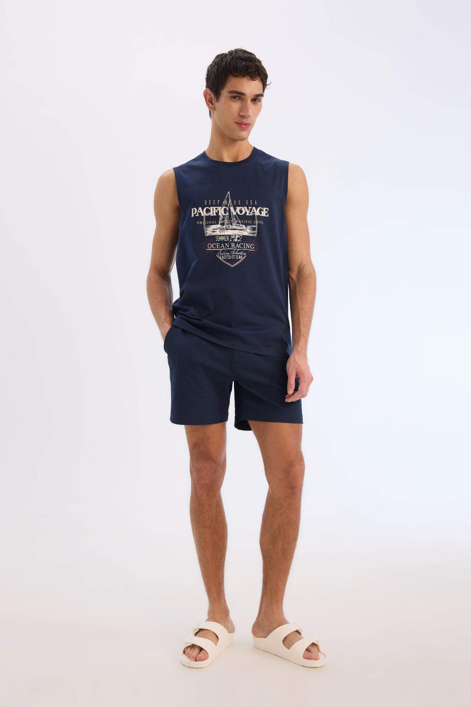 File Astarlı Önü Düğmeli Kısa Boy Deniz Şortu