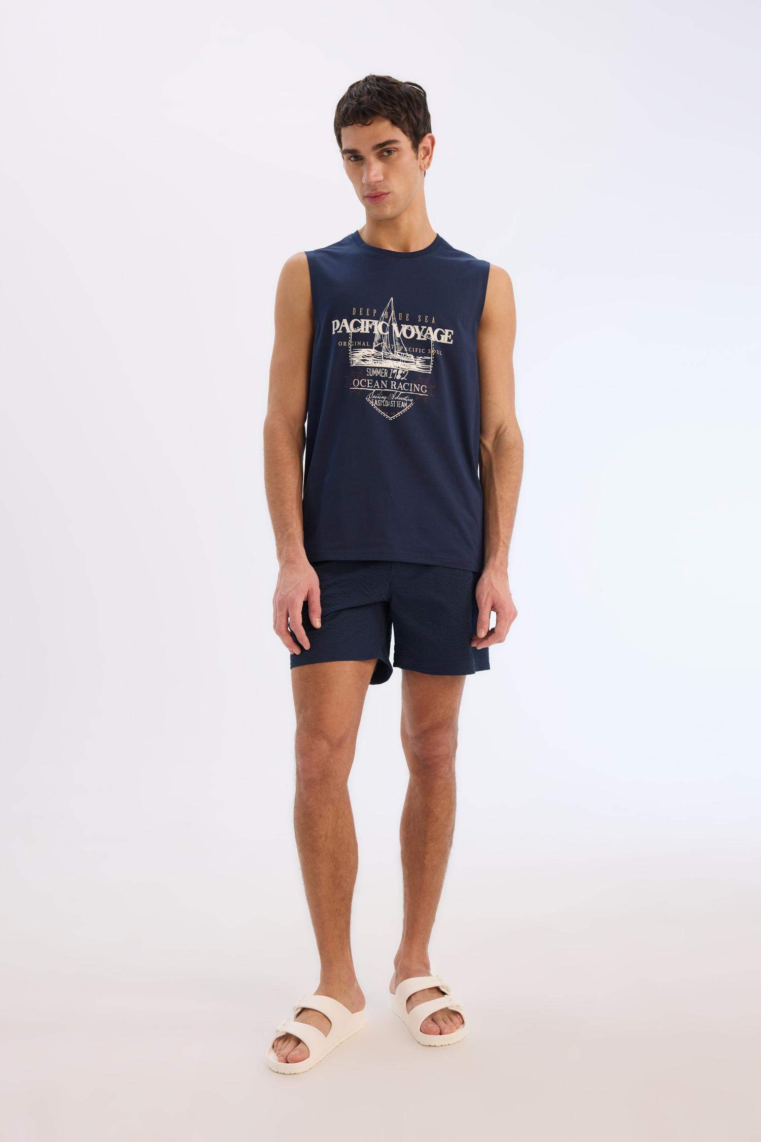 File Astarlı Önü Düğmeli Kısa Boy Deniz Şortu