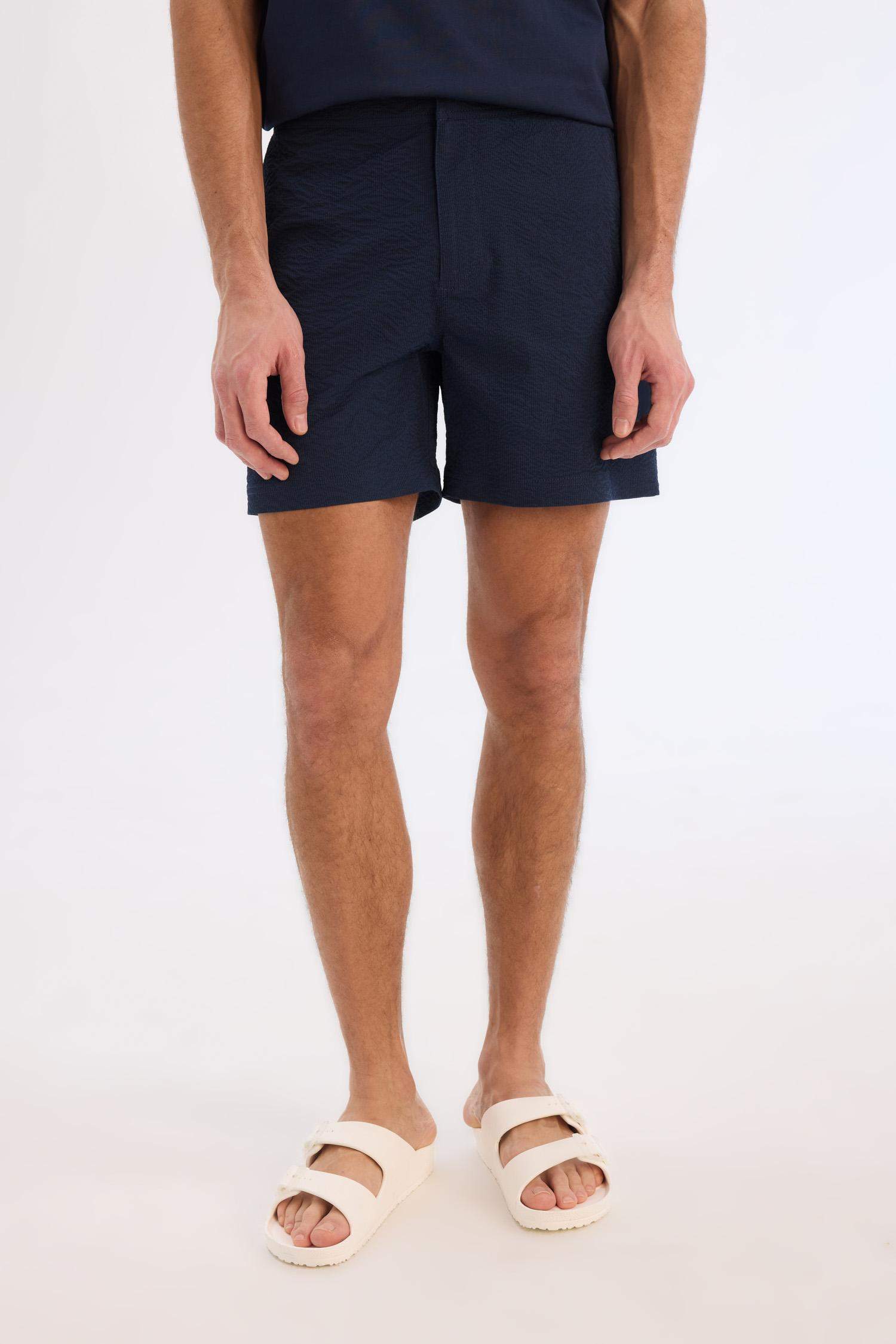 File Astarlı Önü Düğmeli Kısa Boy Deniz Şortu