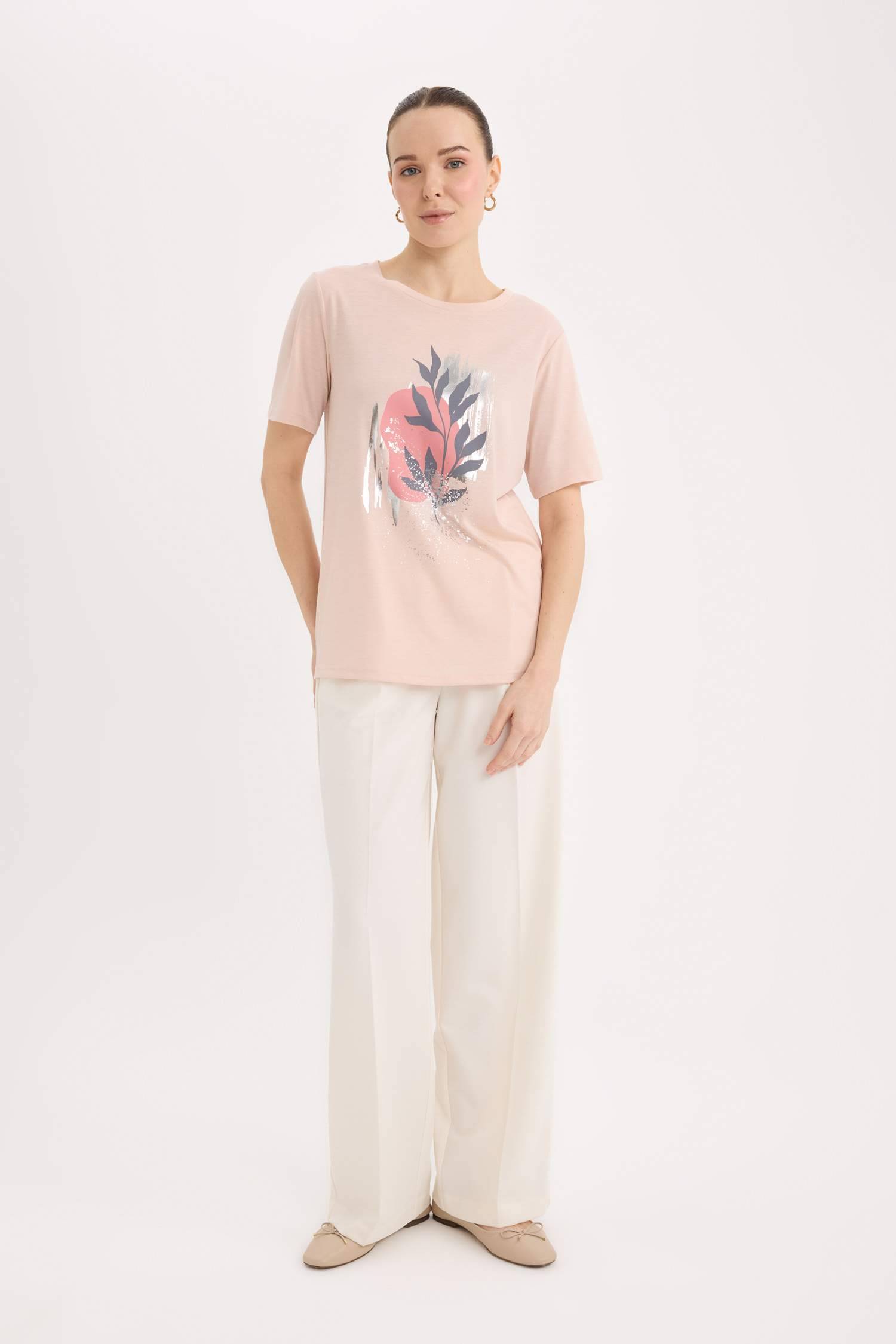 Regular Fit Bisiklet Yaka Baskılı Kısa Kollu Tişört