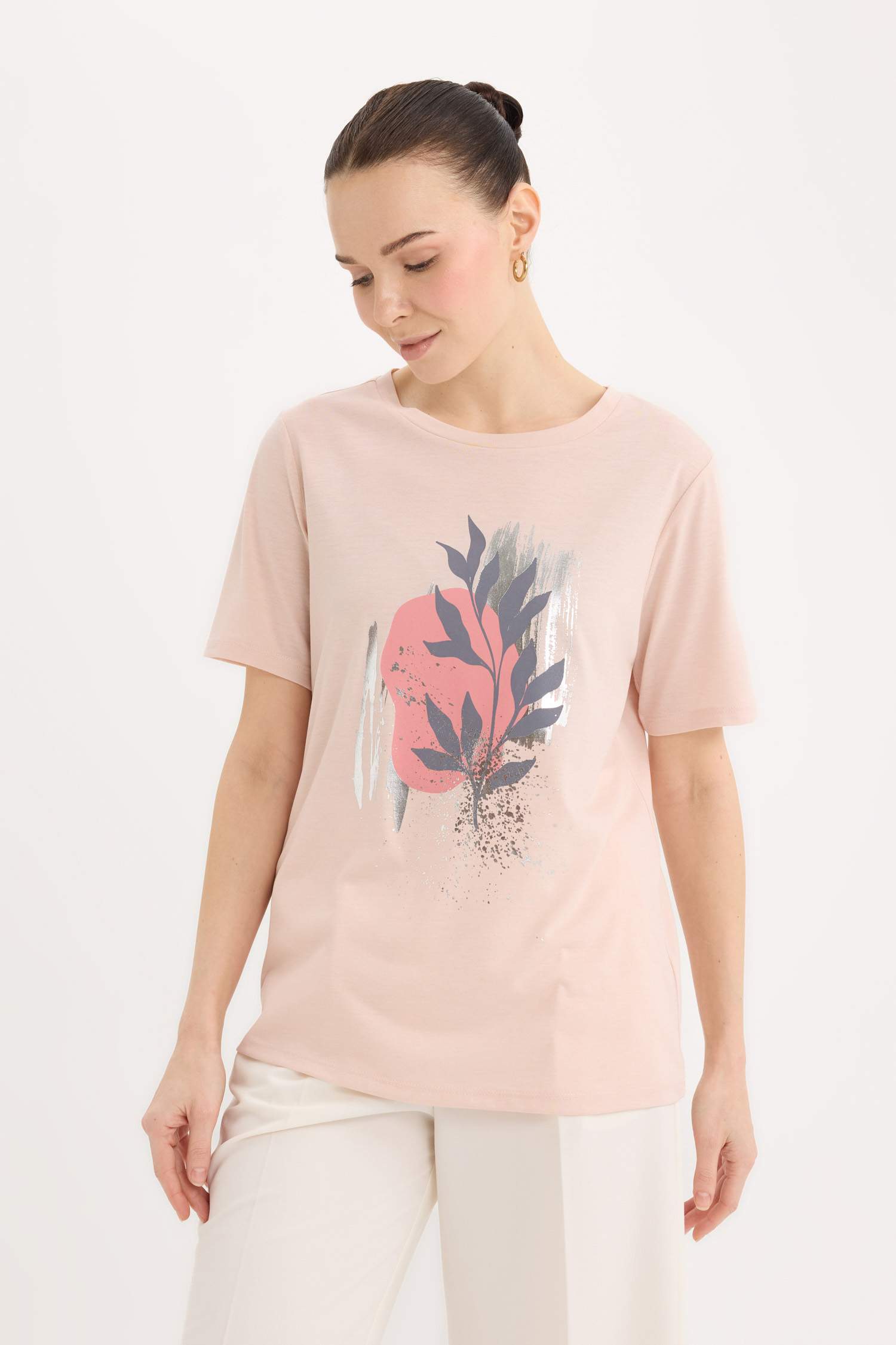 Regular Fit Bisiklet Yaka Baskılı Kısa Kollu Tişört