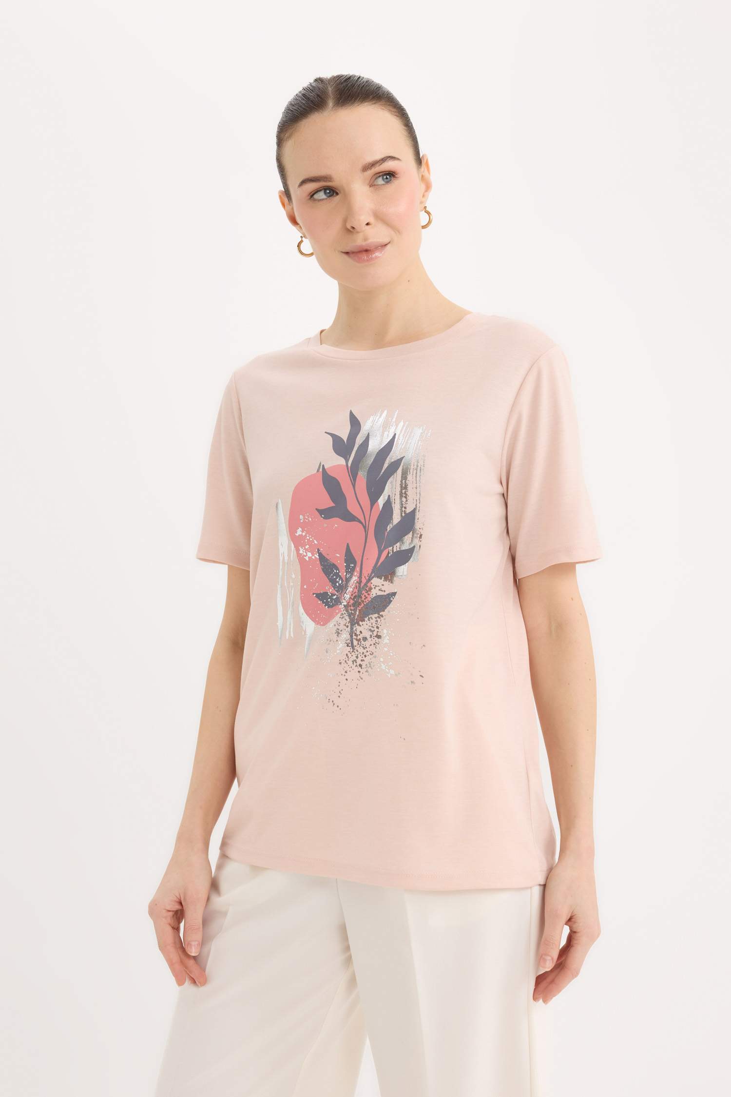 Regular Fit Bisiklet Yaka Baskılı Kısa Kollu Tişört