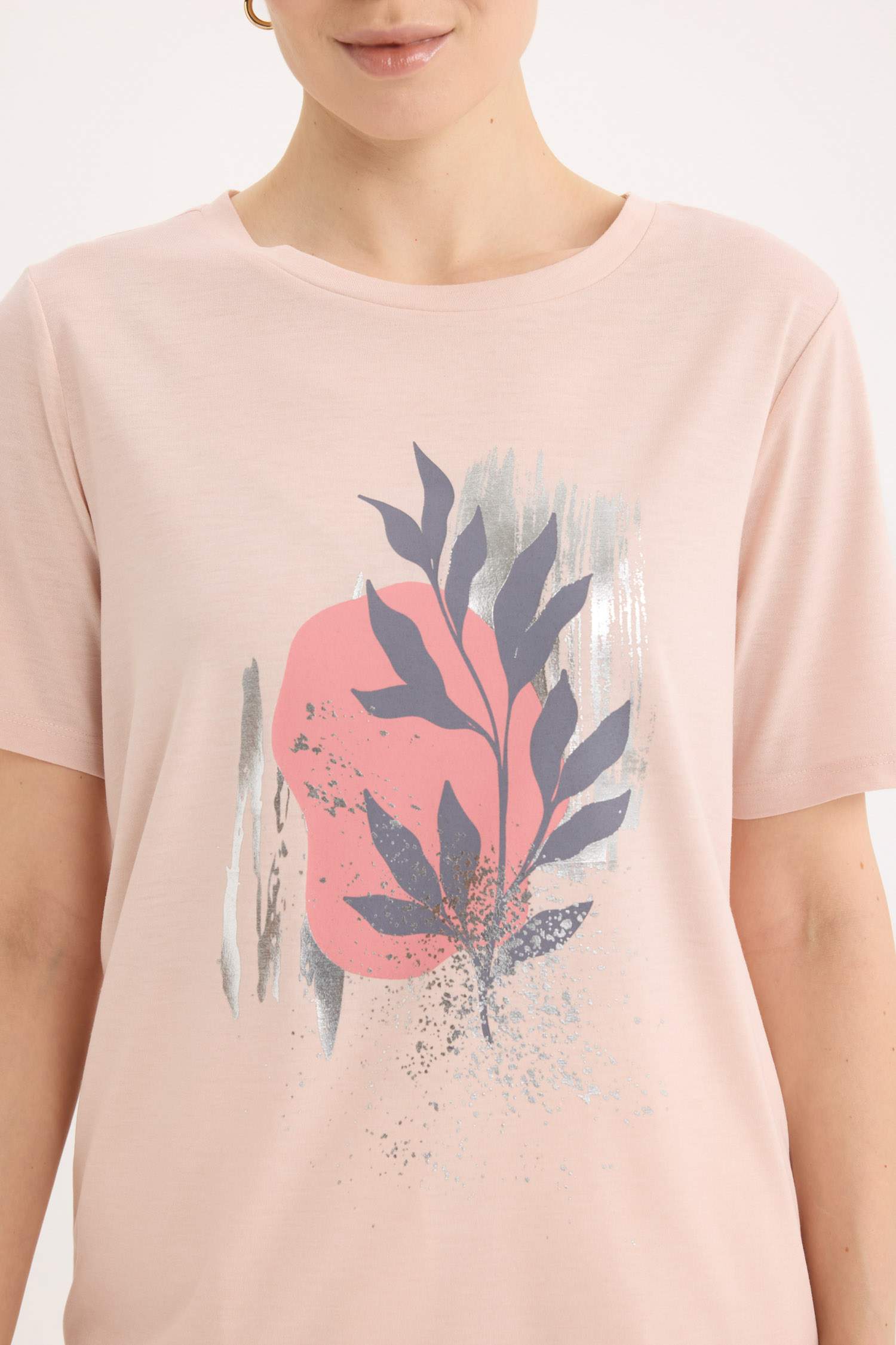 Regular Fit Bisiklet Yaka Baskılı Kısa Kollu Tişört