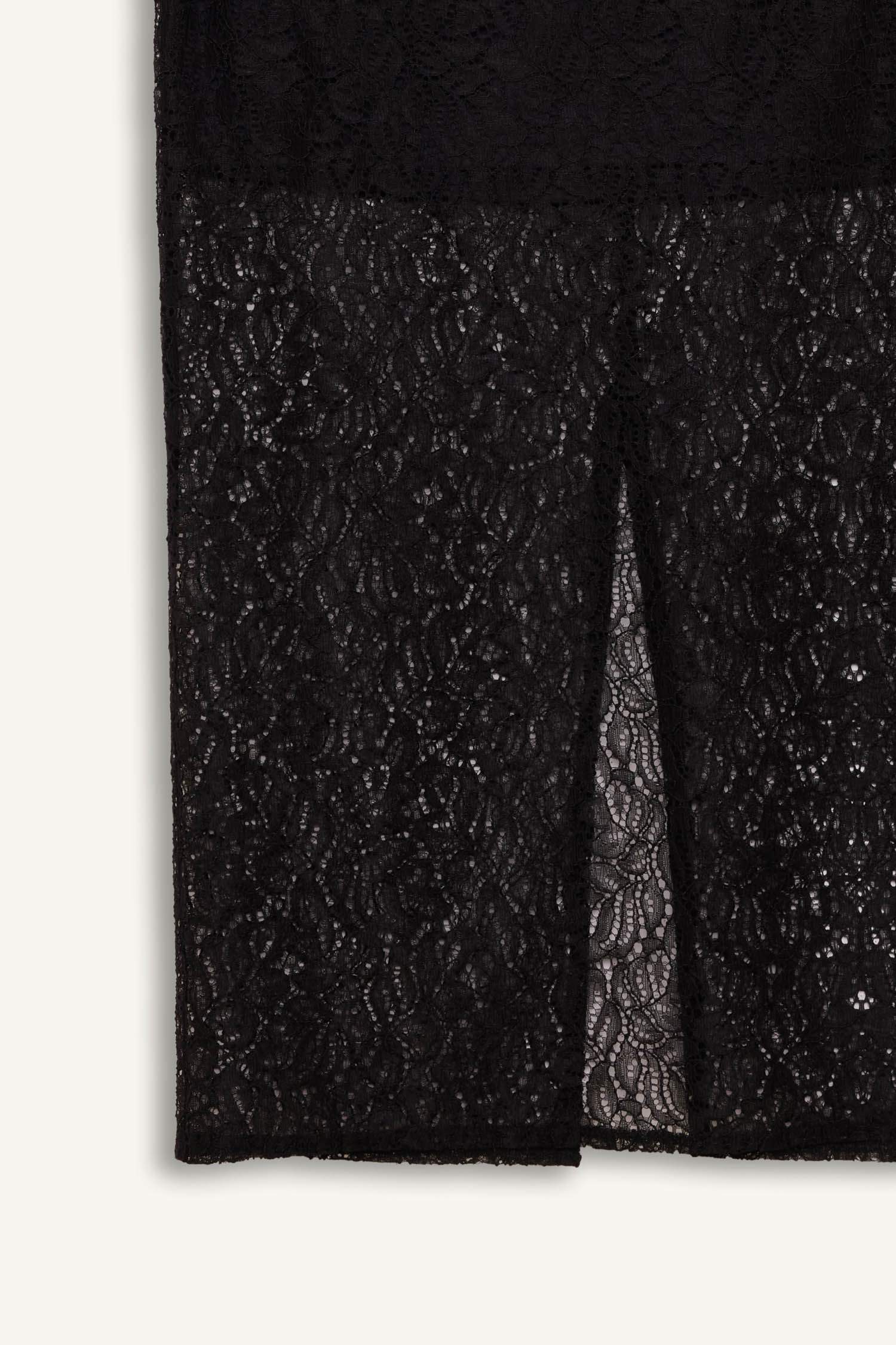 Sorbe x DeFacto Fermuarlı Dantel Kumaş Basic Düz Yırtmaçlı Midi Siyah Kalem Etek