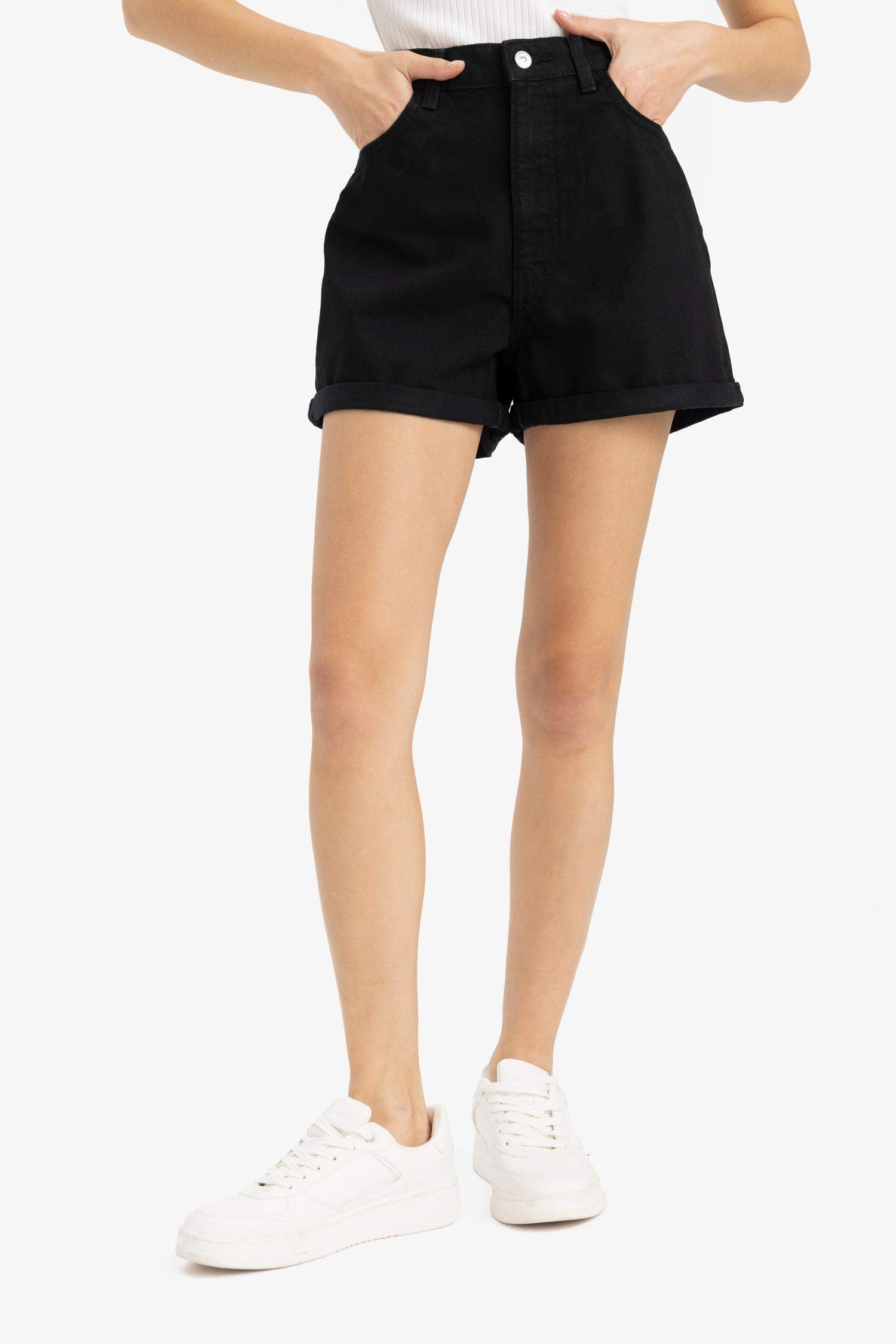 Mom Fit High Waist Double Leg Denim Shorts