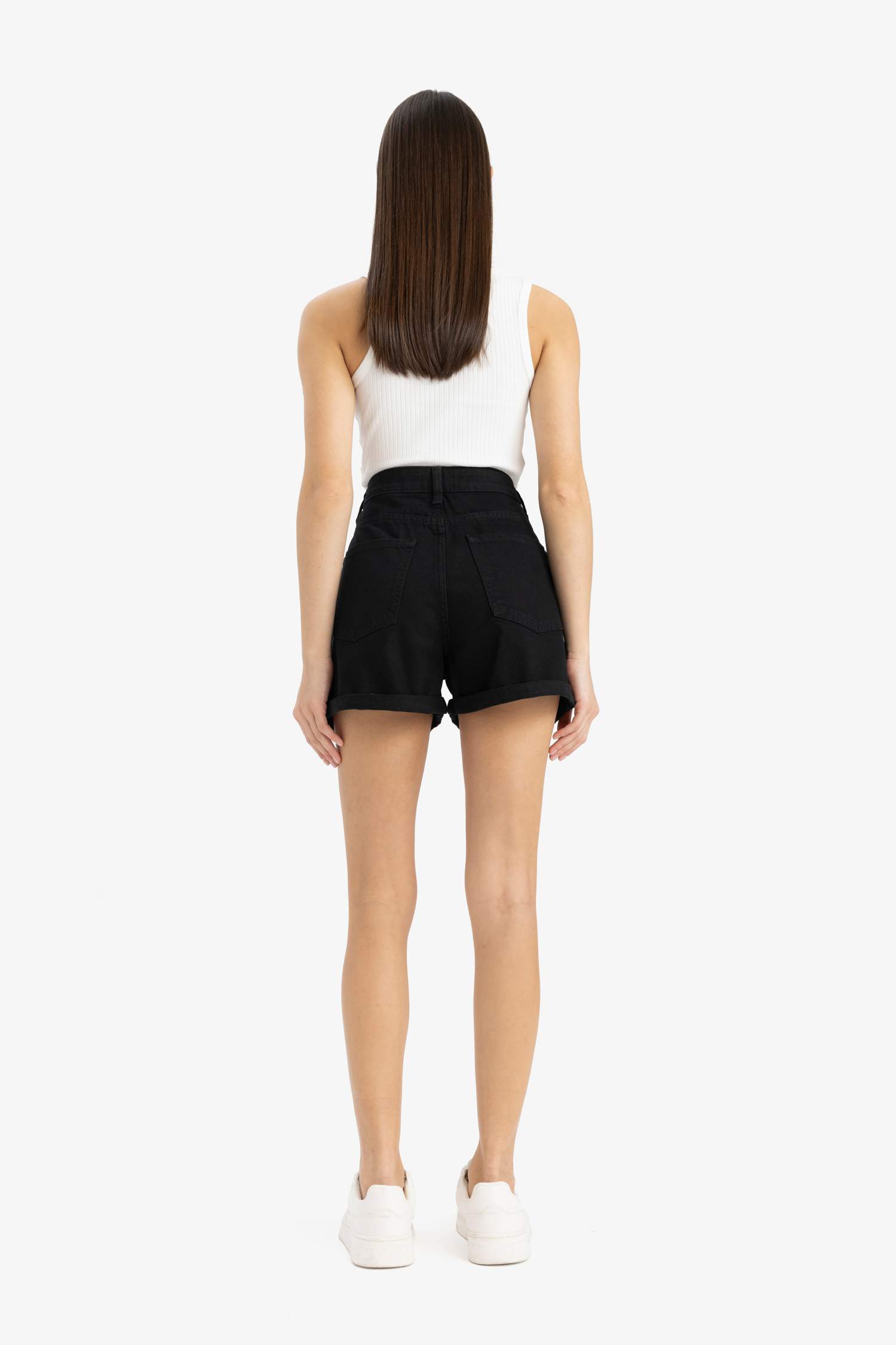 Mom Fit High Waist Double Leg Denim Shorts