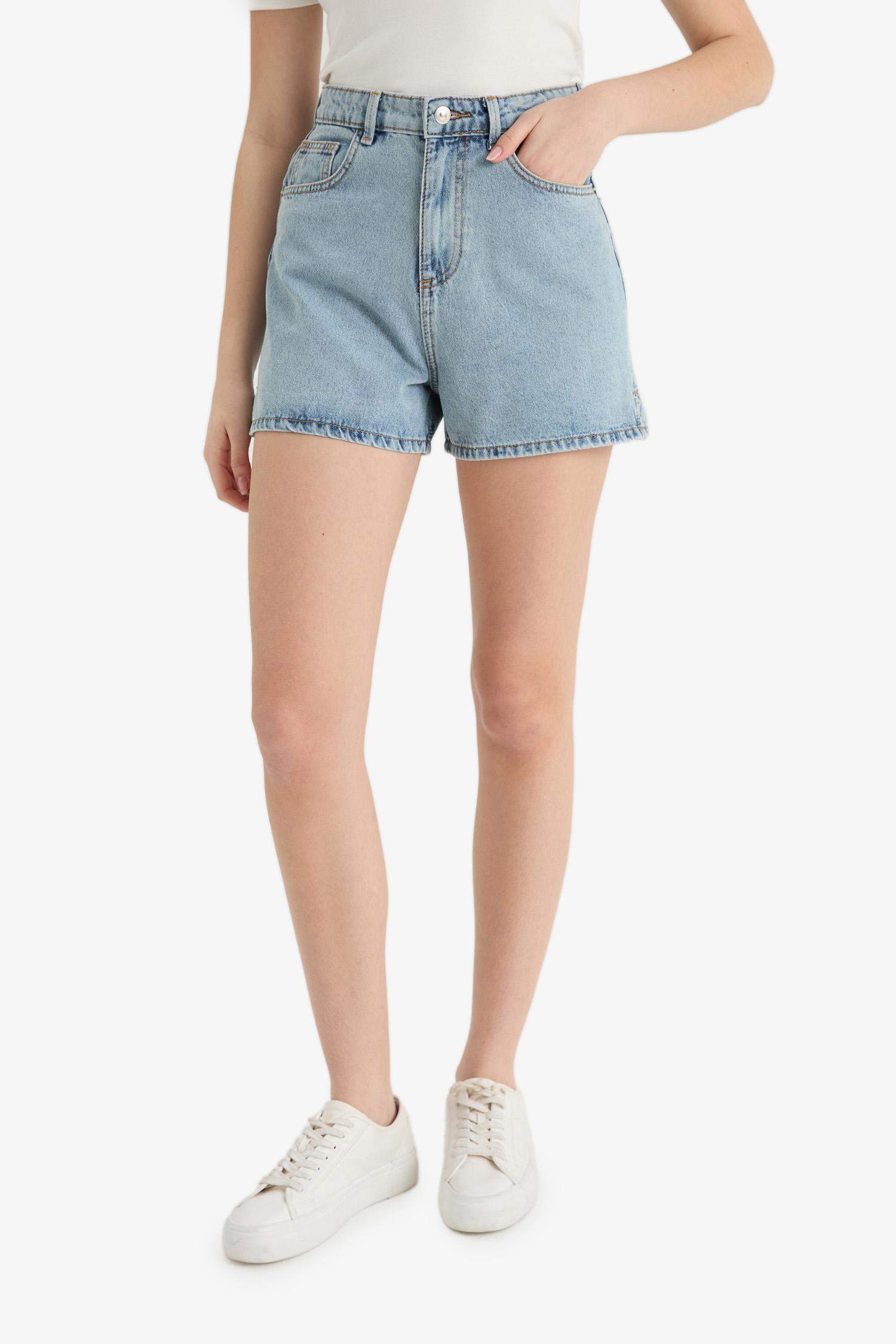 Mom Fit High Waist Crop Fit Denim Shorts