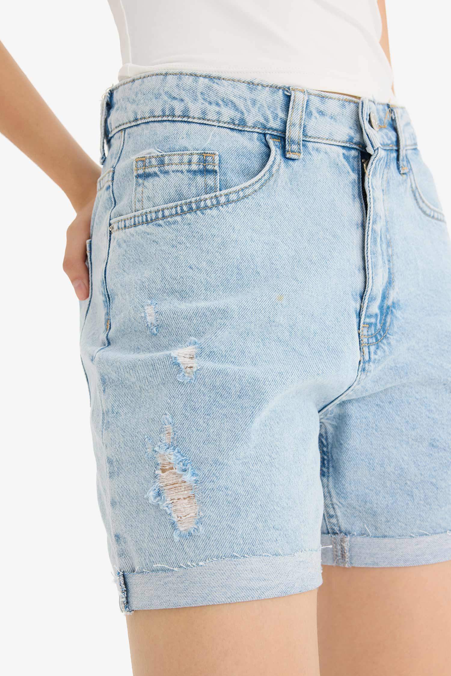 Boyfriend Yüksek Bel Duble Paça Jean Şort