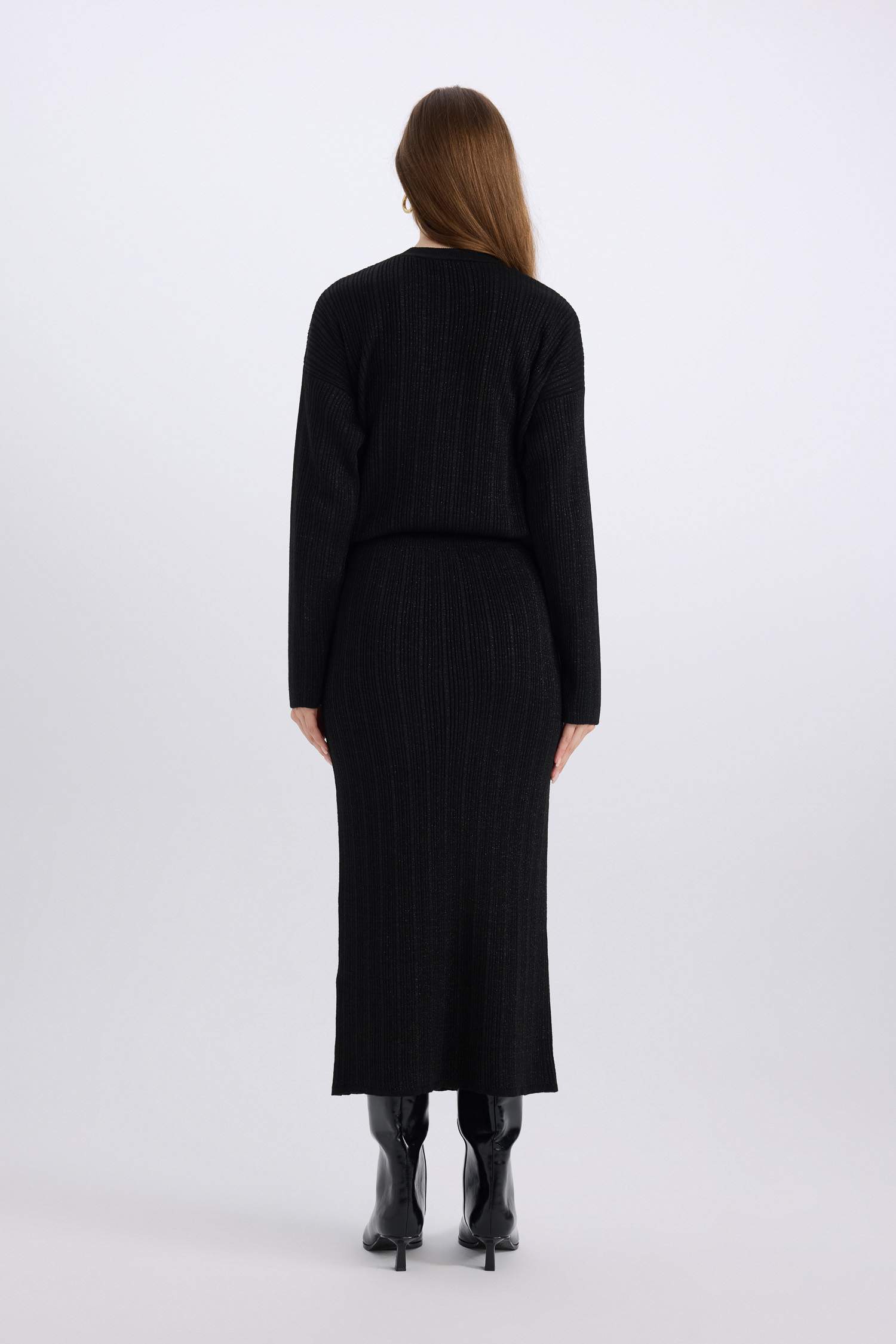 Regular Fit Basic Düz Maxi Triko Etek