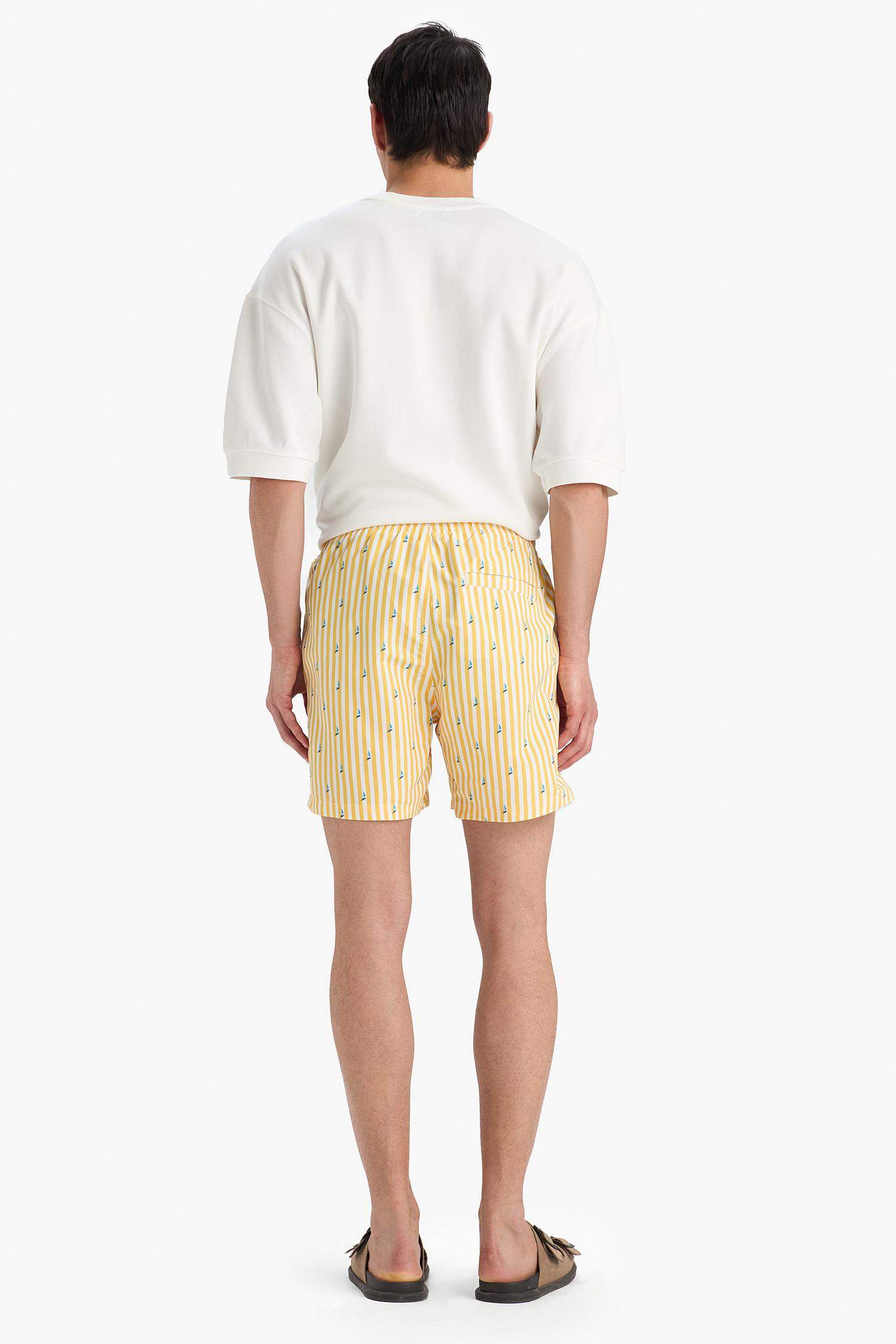 Çizgili File Astarlı Kısa Boy Deniz Şortu