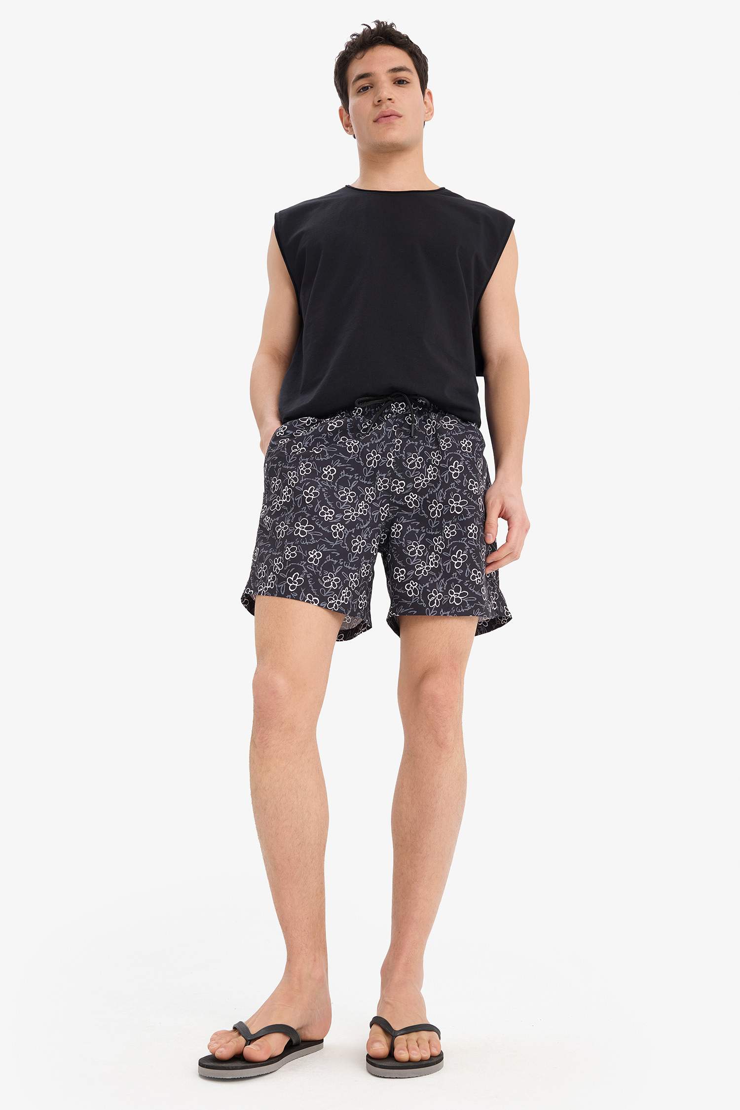 Patterned Mesh Lined Swim Shorts