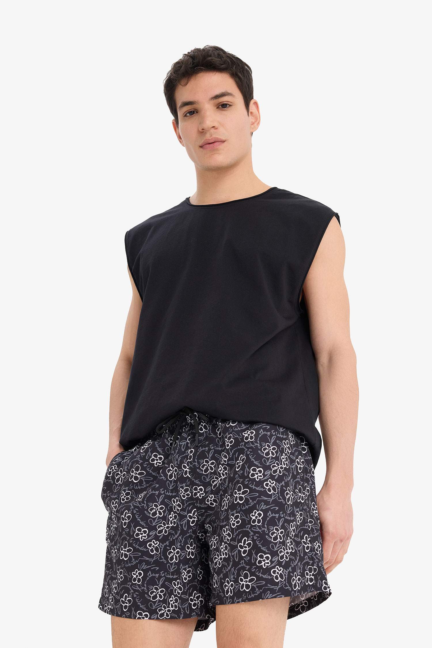 Patterned Mesh Lined Swim Shorts