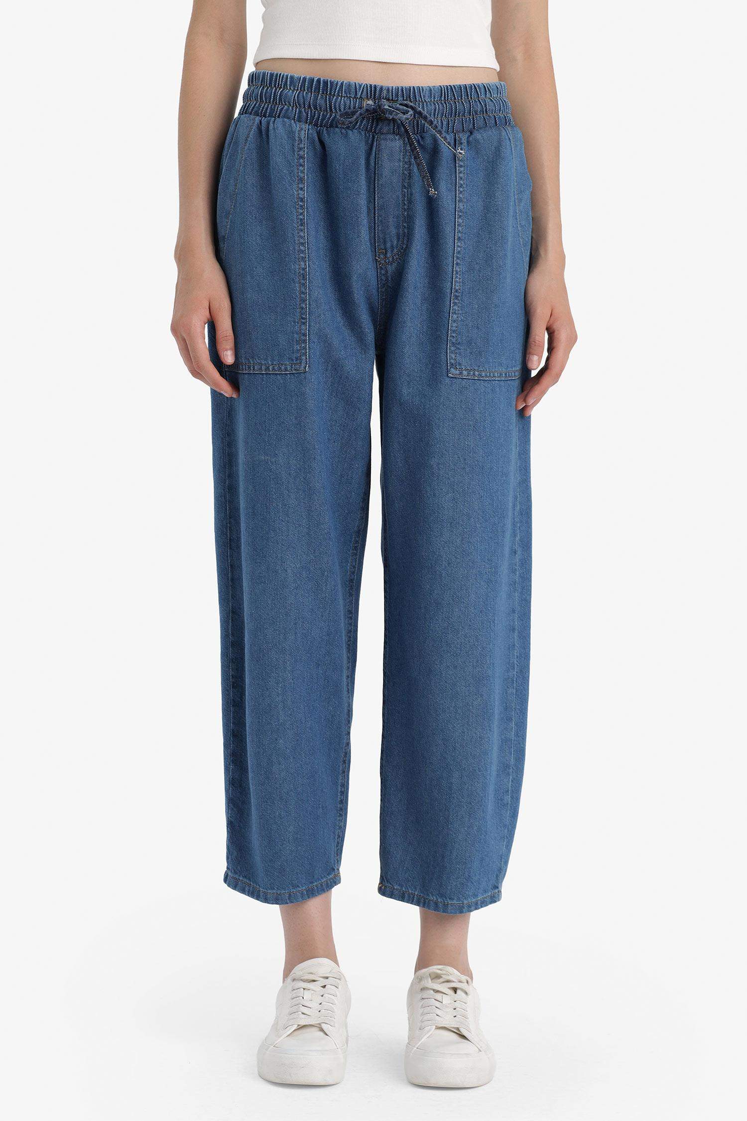 بنطرون جينز كروب فيت قصير كاروت فيت وخصر عالي