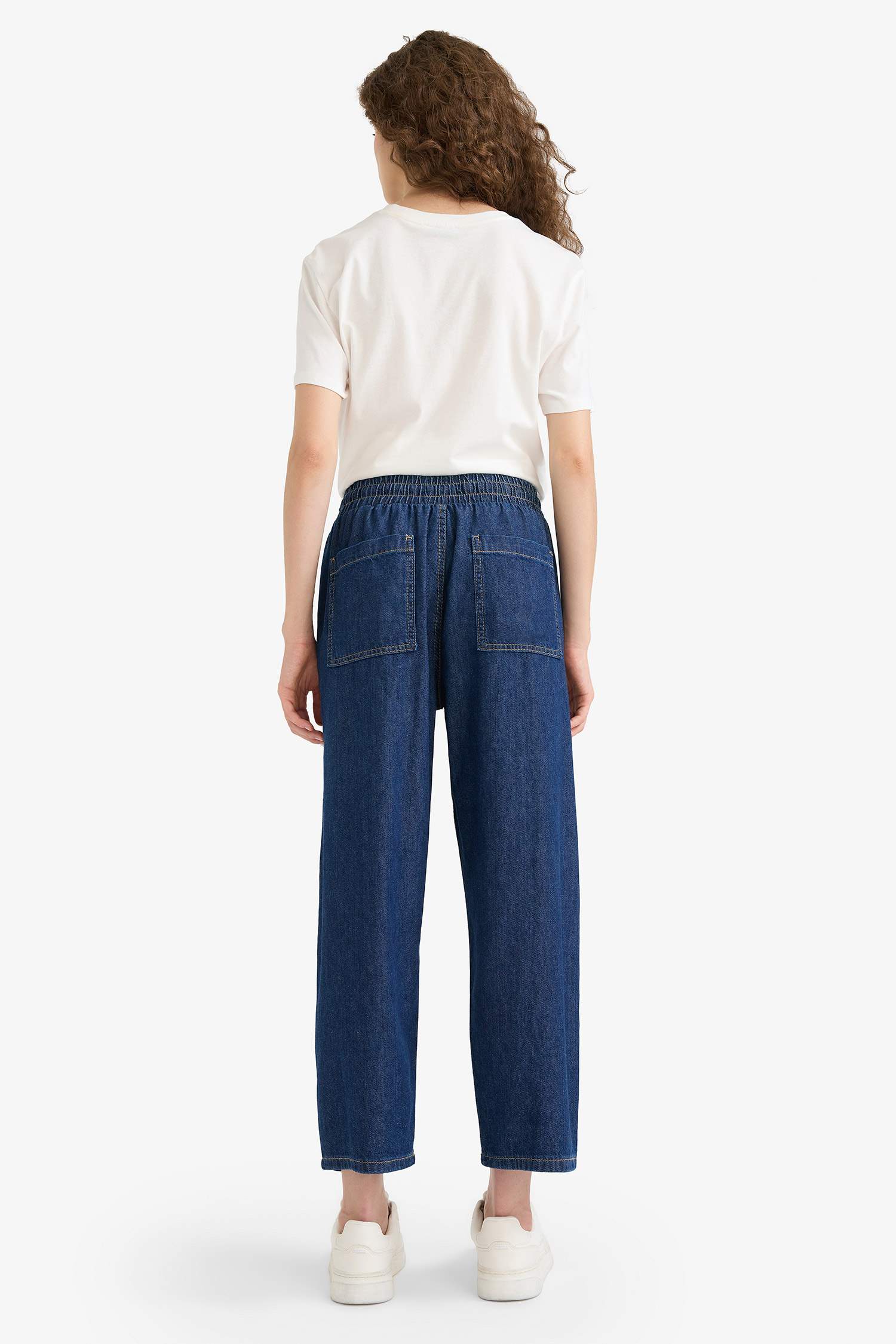 Pull On Carrot Fit Yüksek Bel Crop Fit Yumuşak Jean Pantolon