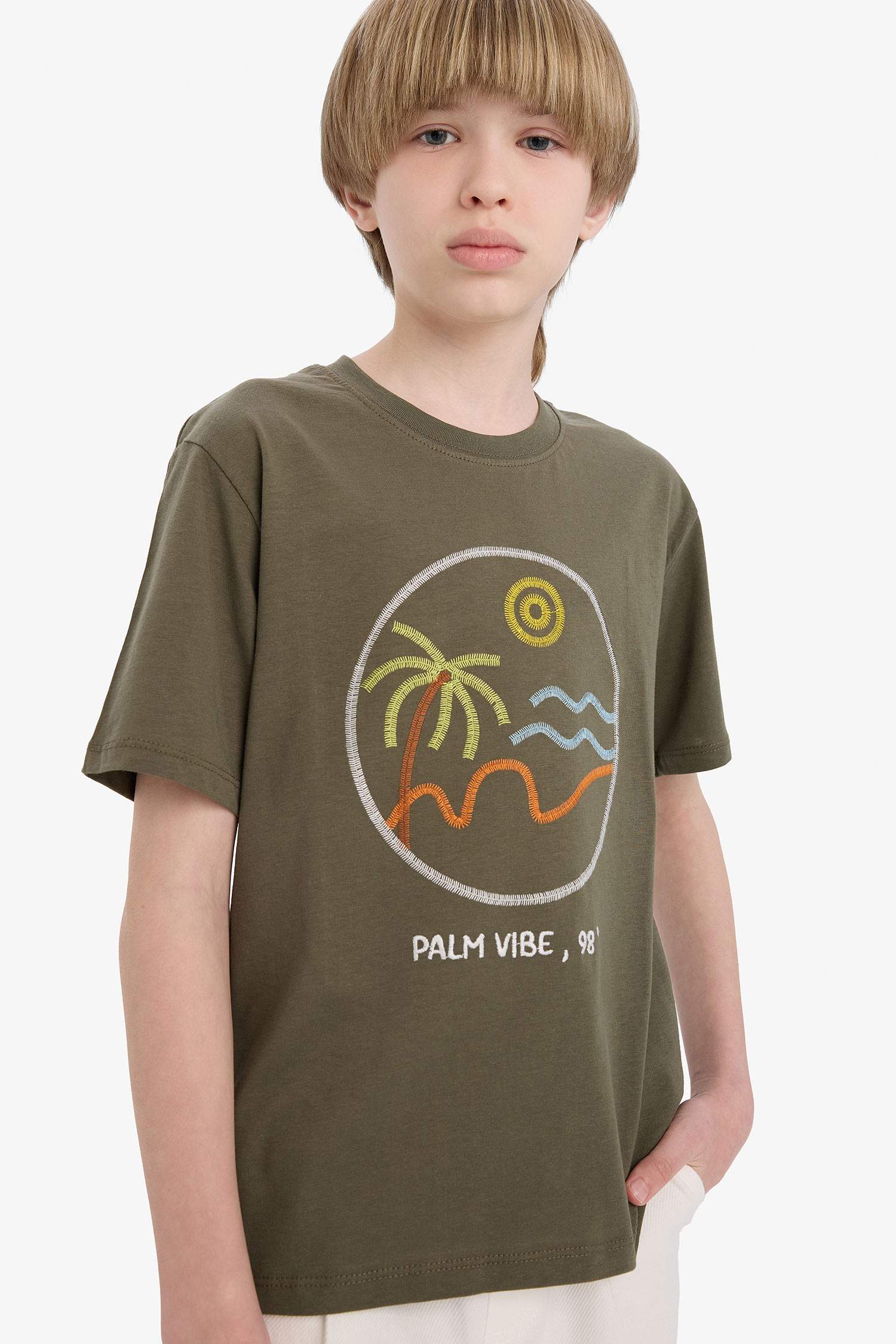 Boy Crew Neck Embroidered Short Sleeve T-Shirt