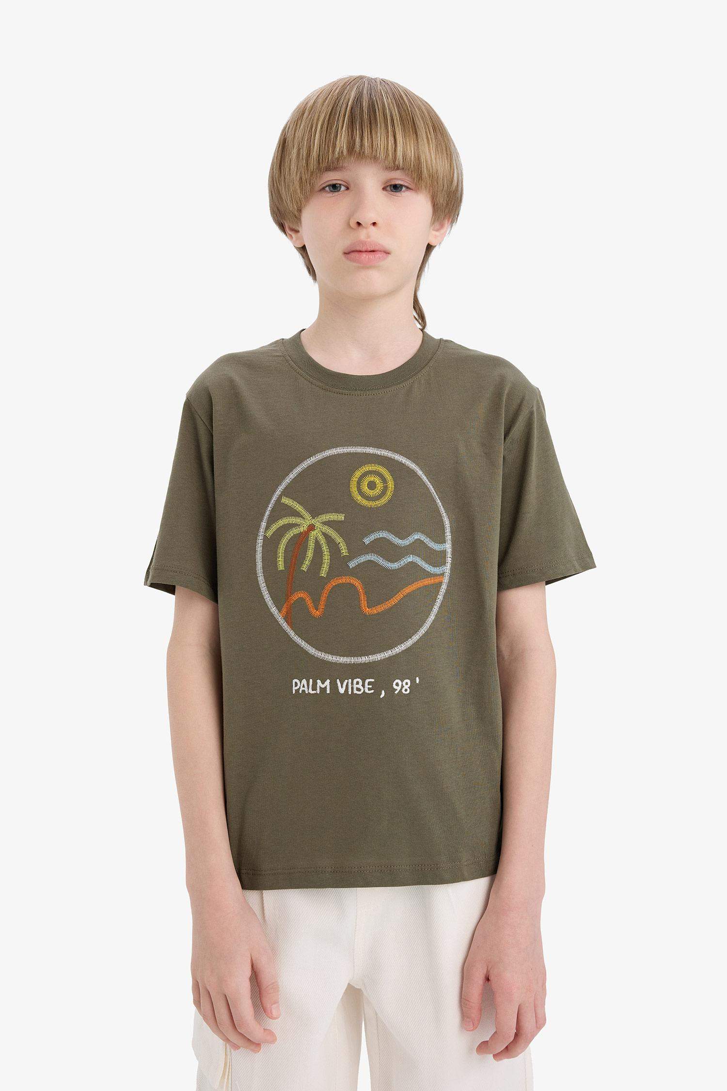 Boy Crew Neck Embroidered Short Sleeve T-Shirt