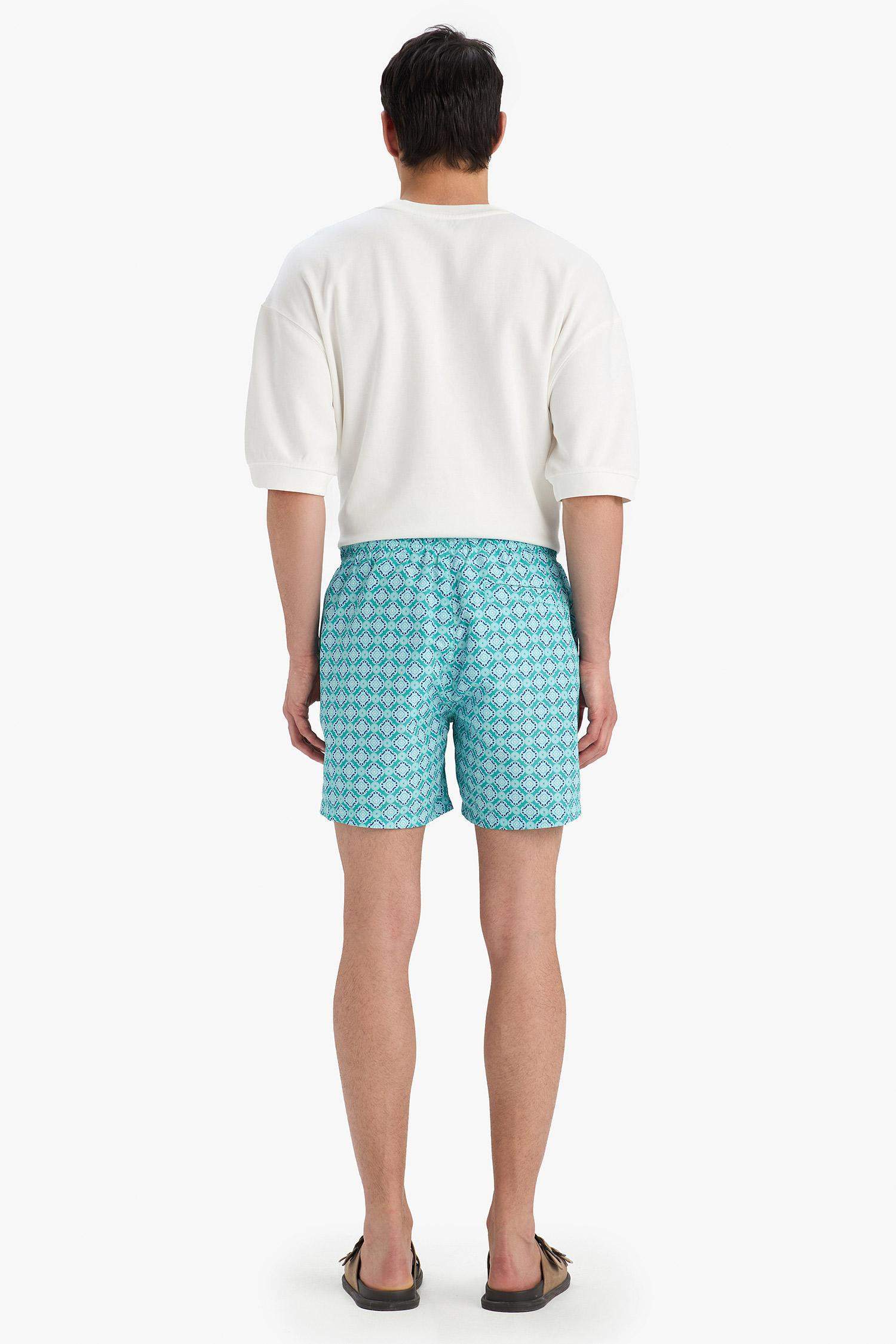 Desenli File Astarlı Kısa Boy Deniz Şortu