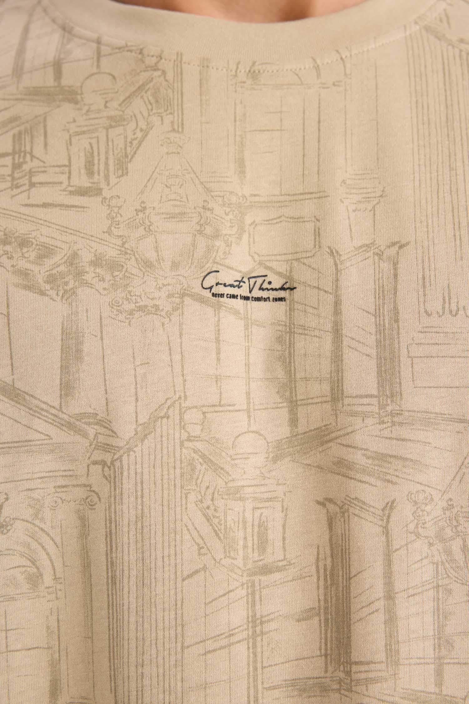 дөңгелек жаға тұтас басып шығарылған Қысқа жеңді футболка