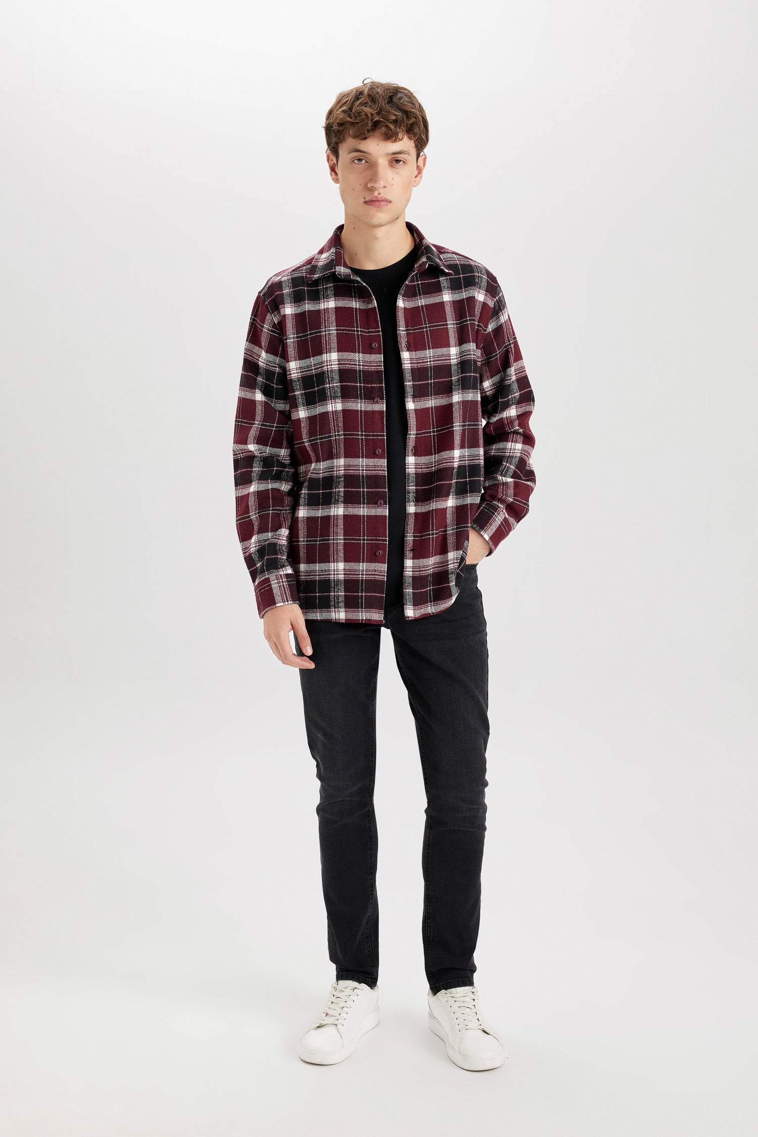 Regular Fit Polo Yaka Kareli Flanel Uzun Kollu Gömlek