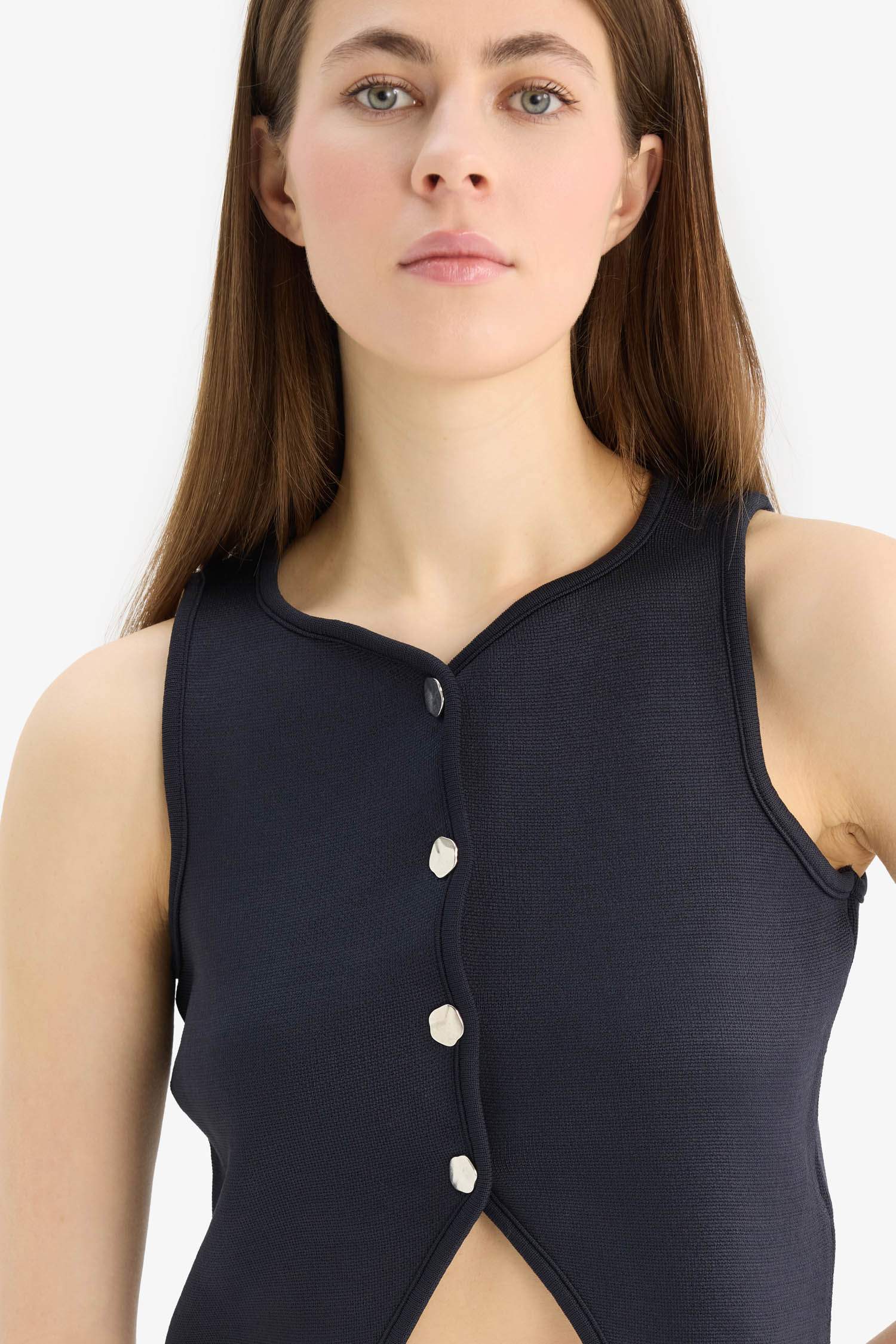 Regular Fit Crew Neck Black Knitted Vest