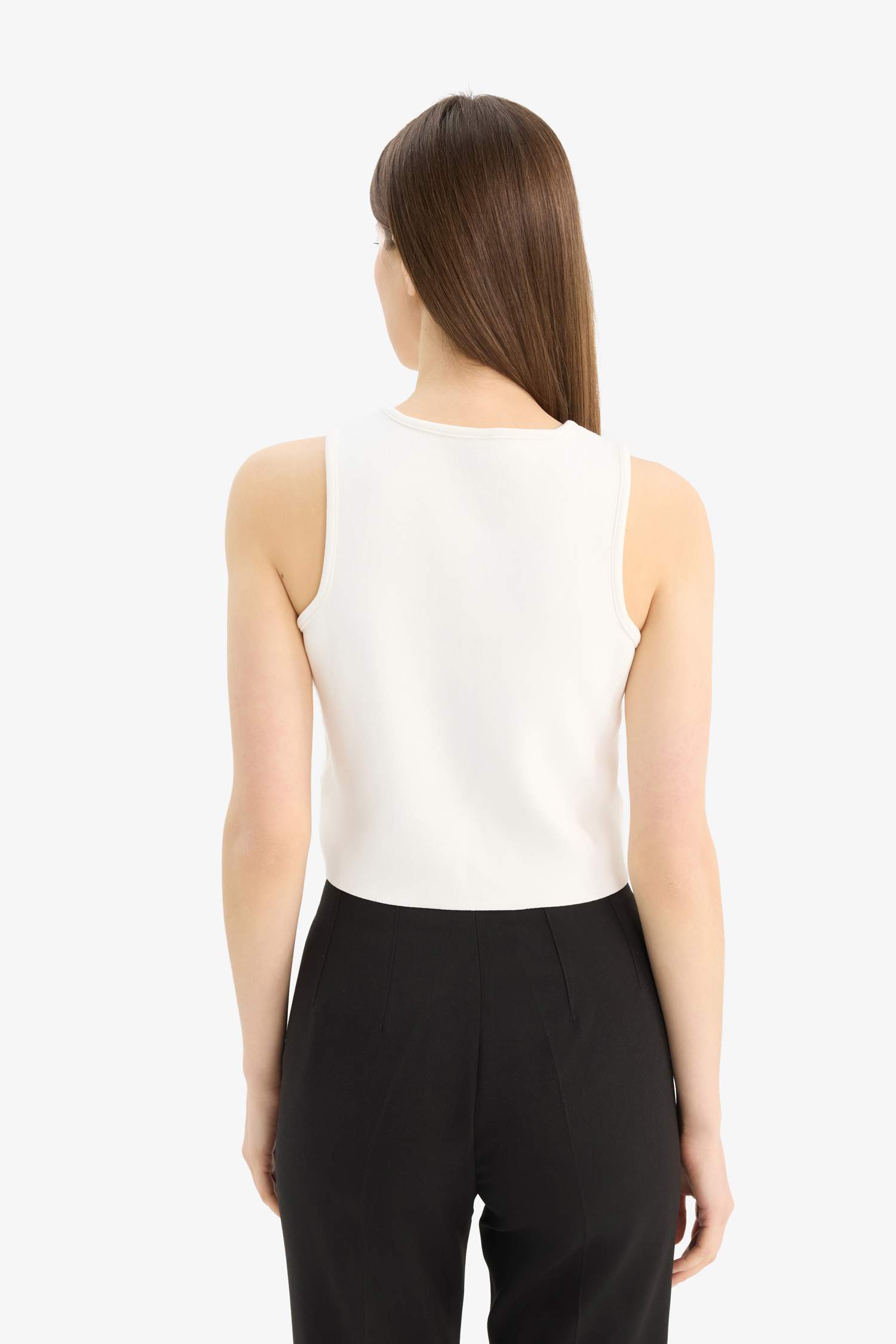 Regular Fit Bisiklet Yaka Düğmeli Beyaz Triko Yelek