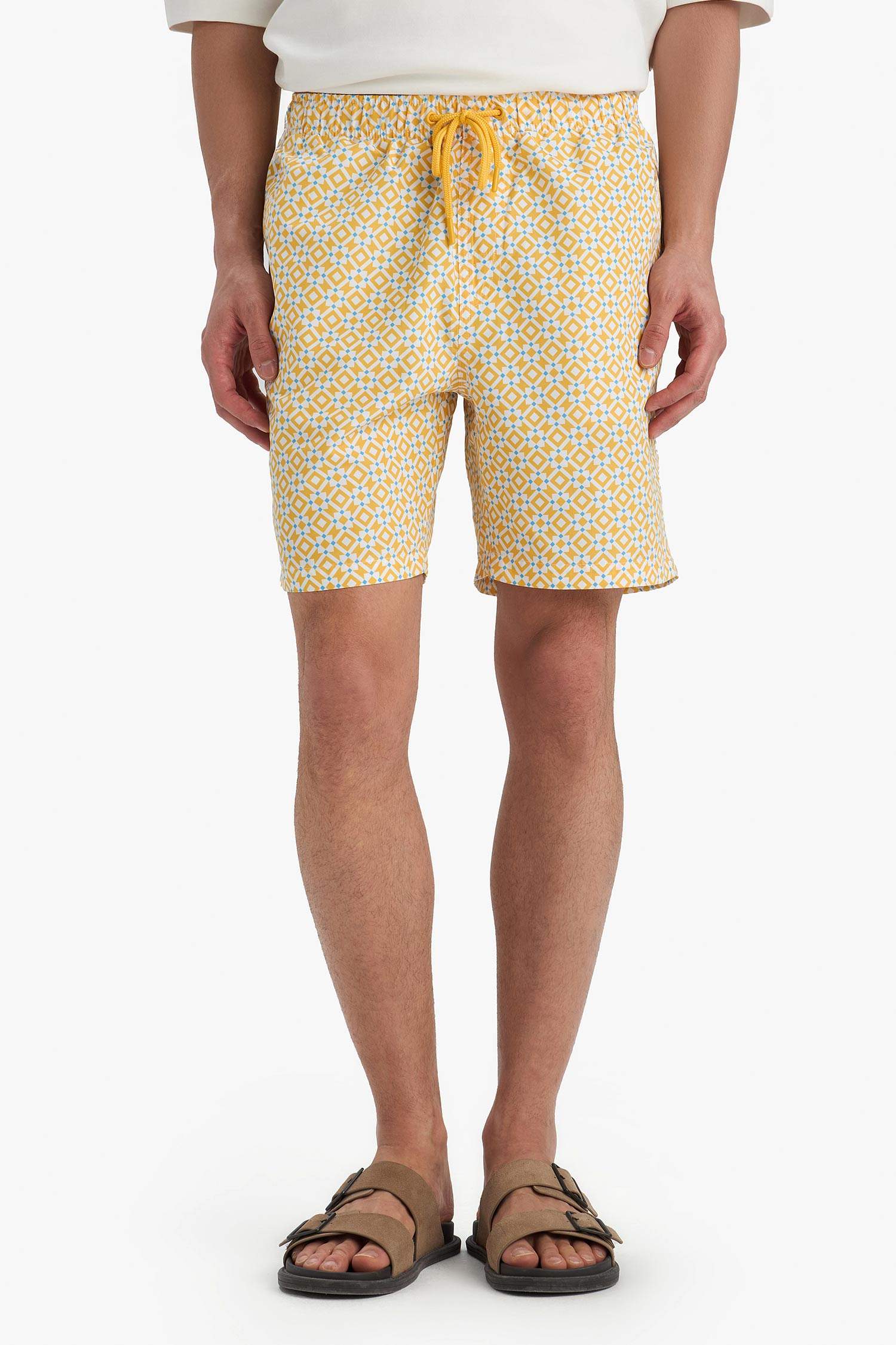 Short de bain mi-long à motifs avec doublure en filet Coupe régulière