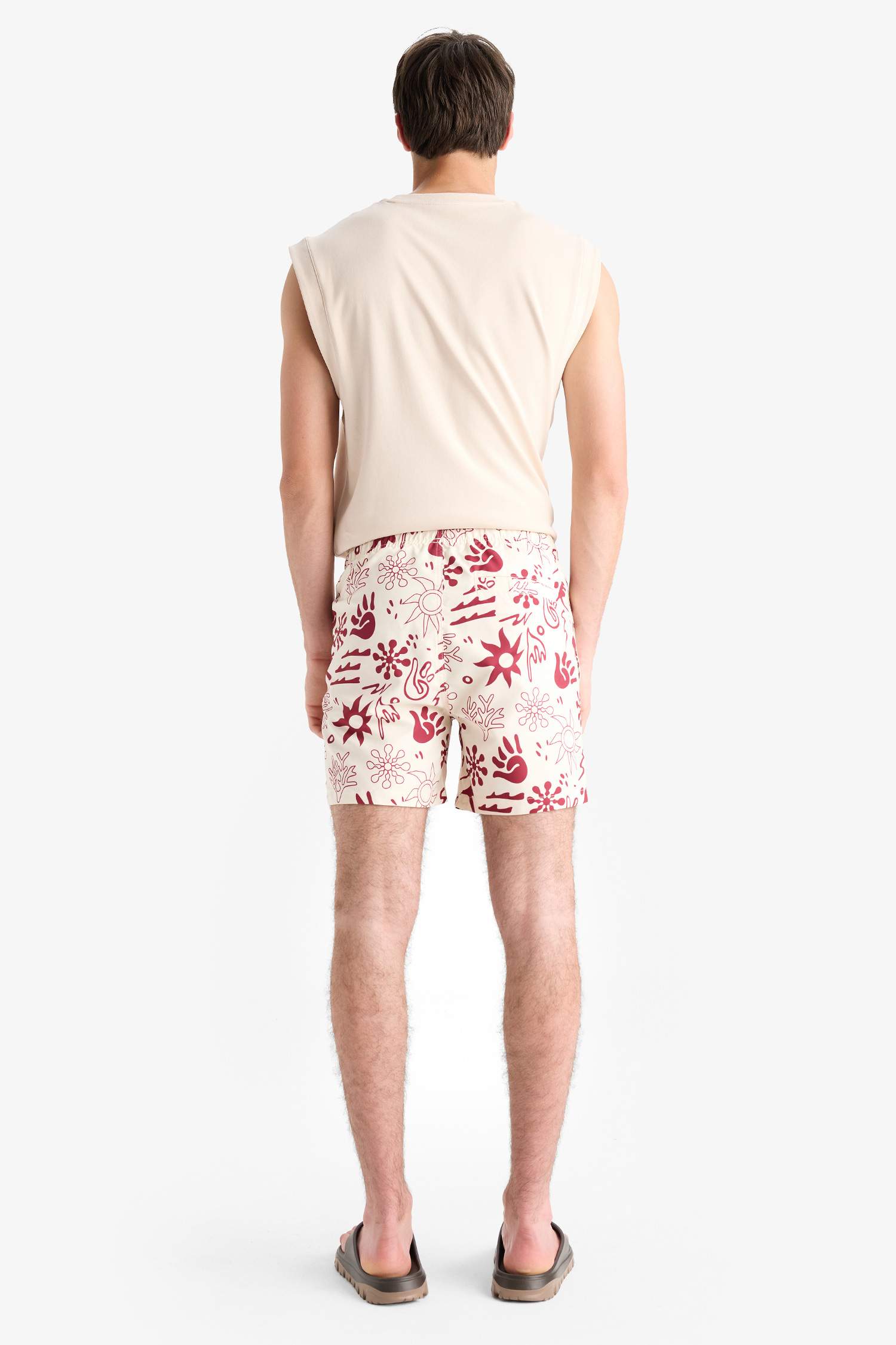 Desenli File Astarlı Kısa Boy Deniz Şortu