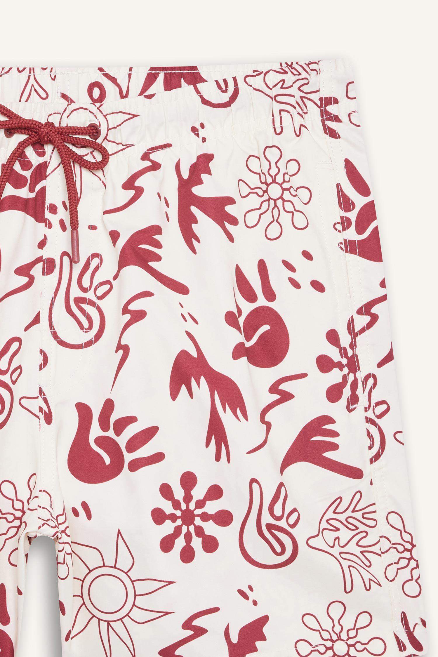 Desenli File Astarlı Kısa Boy Deniz Şortu