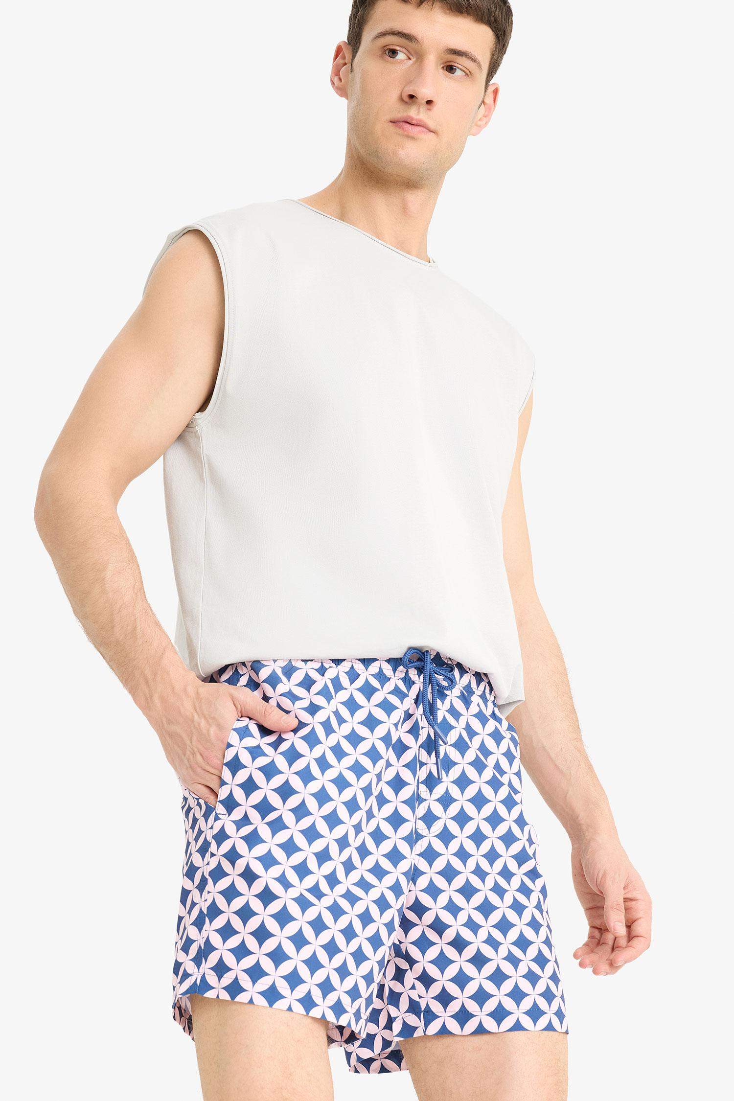 Patterned Mesh Lined Swim Shorts