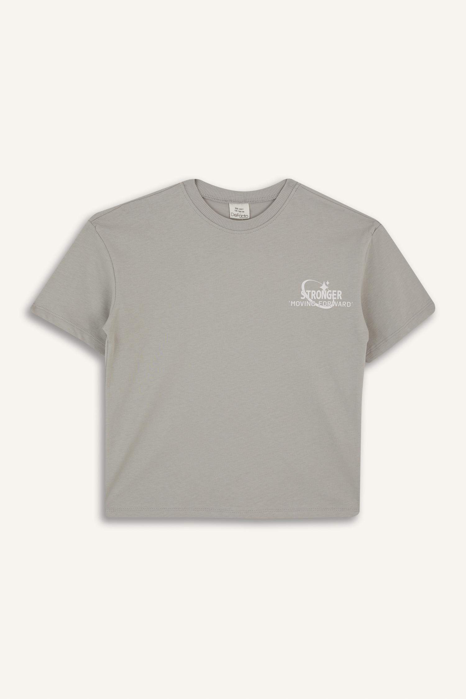 Kız Çocuk Oversize Geniş Kalıp Bisiklet Yaka Baskılı Kısa Kollu Tişört