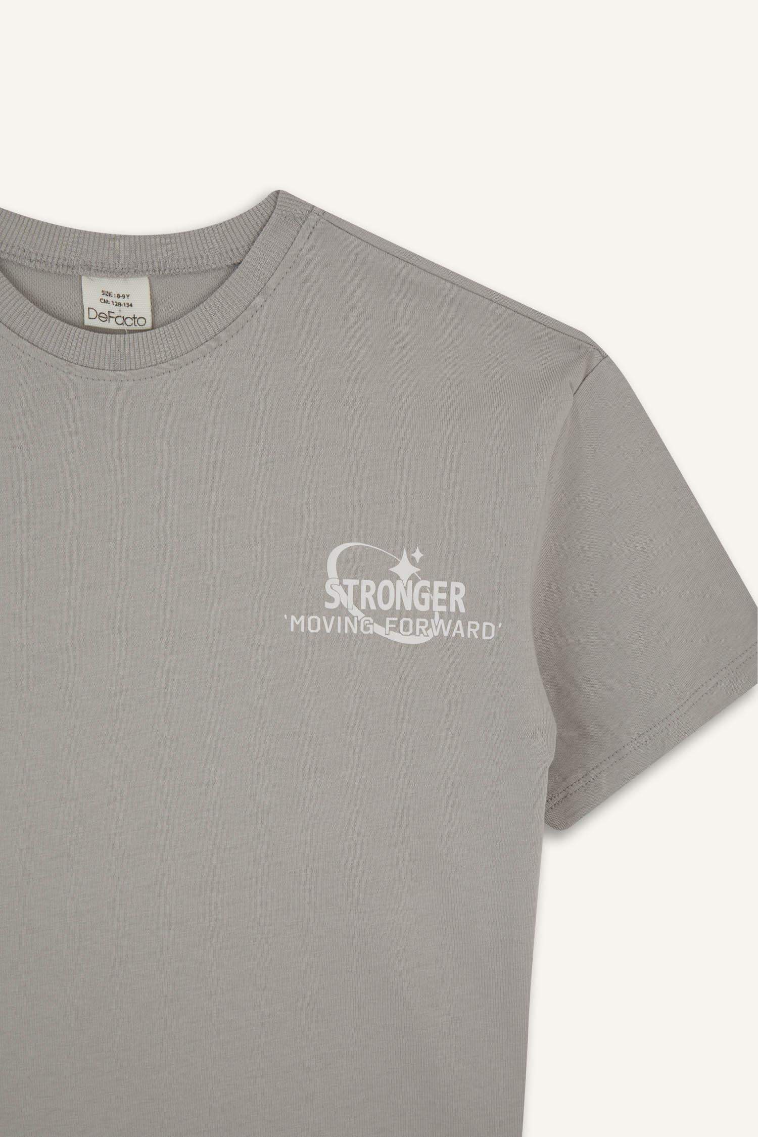 Kız Çocuk Oversize Geniş Kalıp Bisiklet Yaka Baskılı Kısa Kollu Tişört