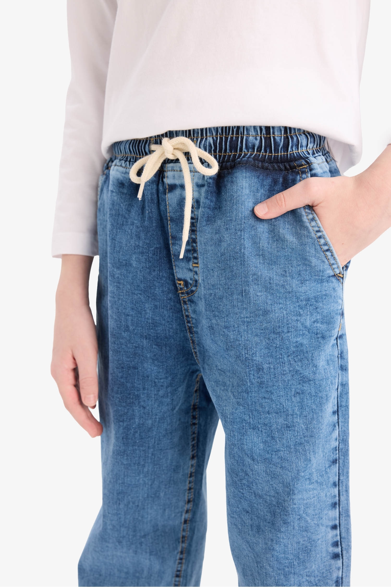 Erkek Çocuk Straight Fit Esnek Bantlı Paça Jean Pantolon