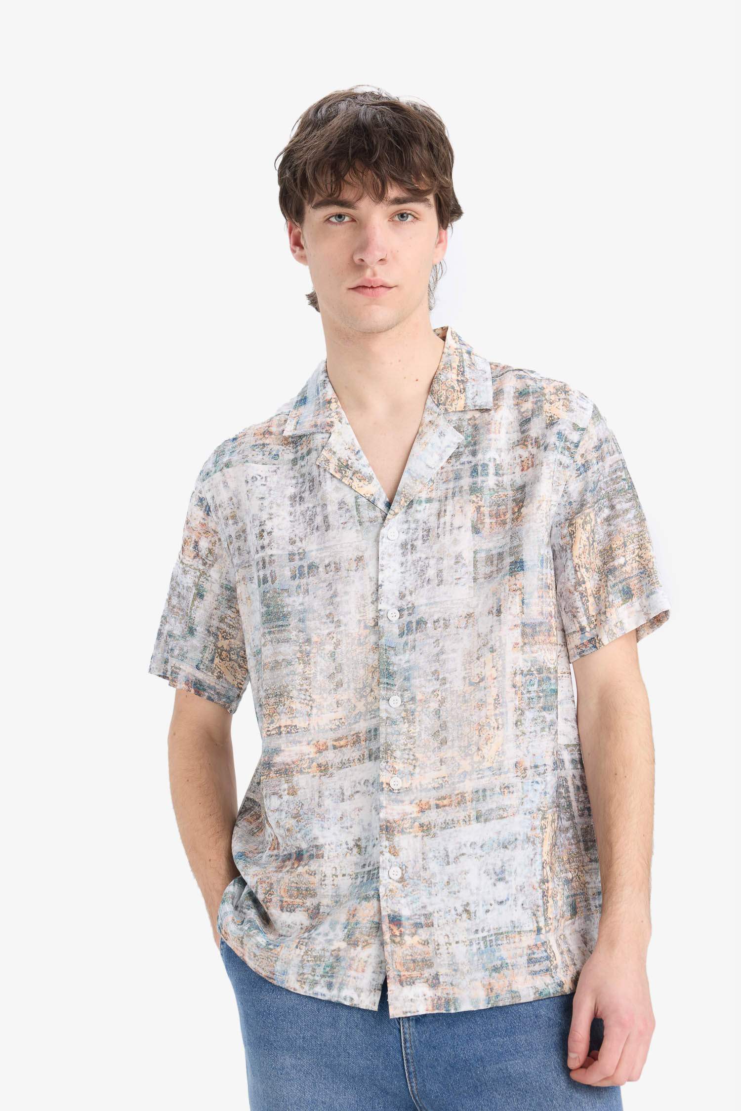 Regular Fit Apache Neck Short Sleeve Shirt