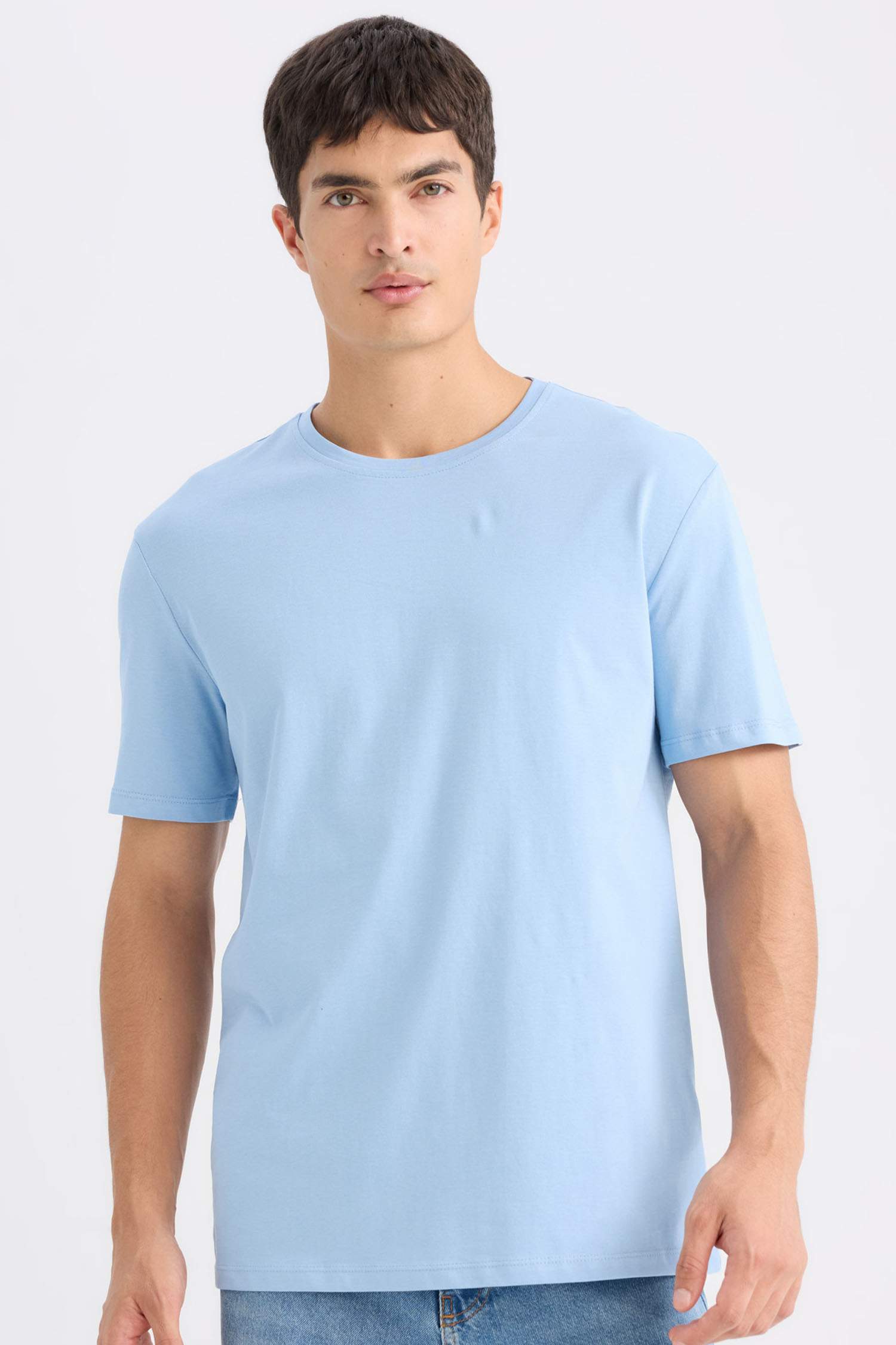 New Regular Fit Bisiklet Yaka Basic Düz Kısa Kollu Tişört