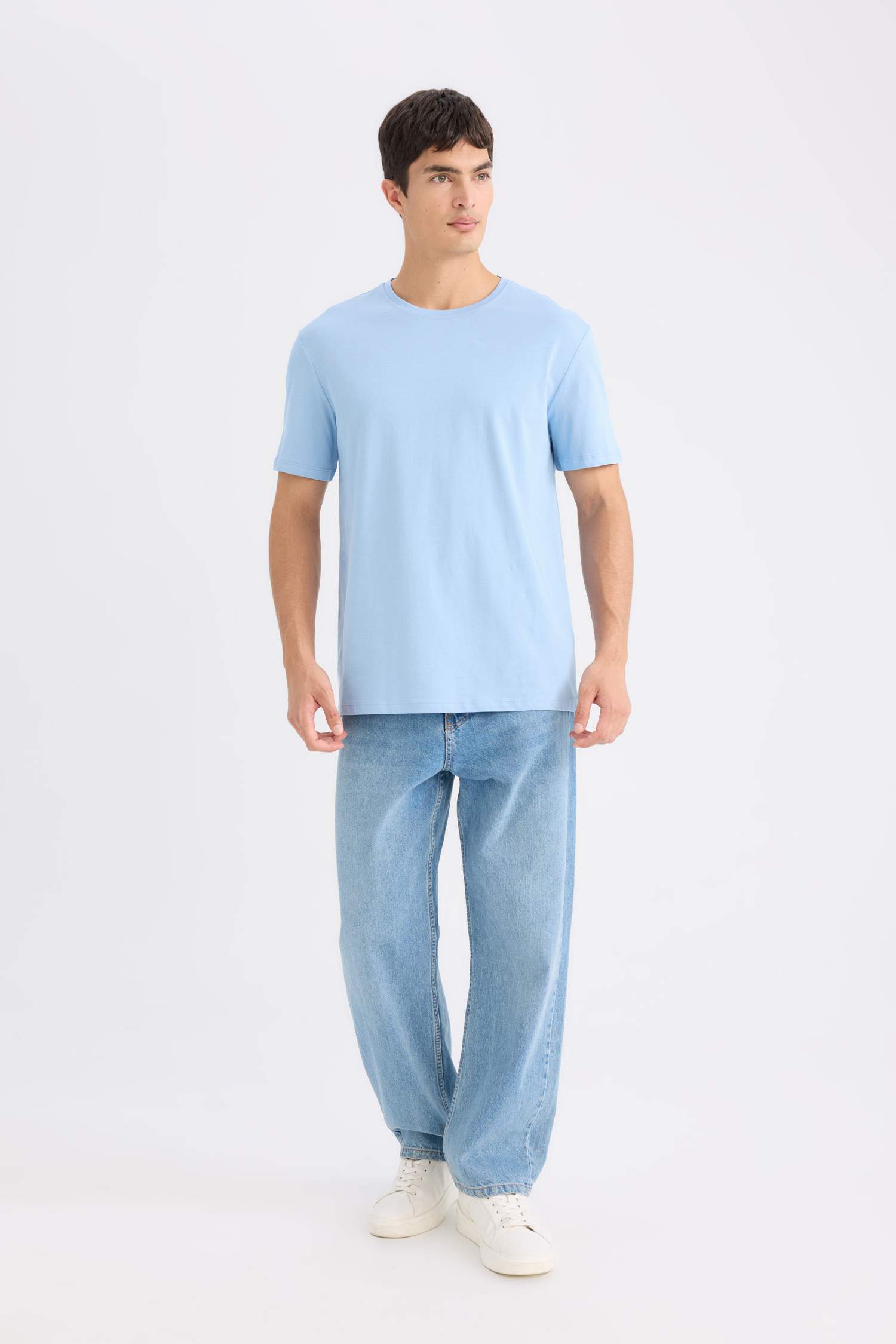 New Regular Fit Bisiklet Yaka Basic Düz Kısa Kollu Tişört