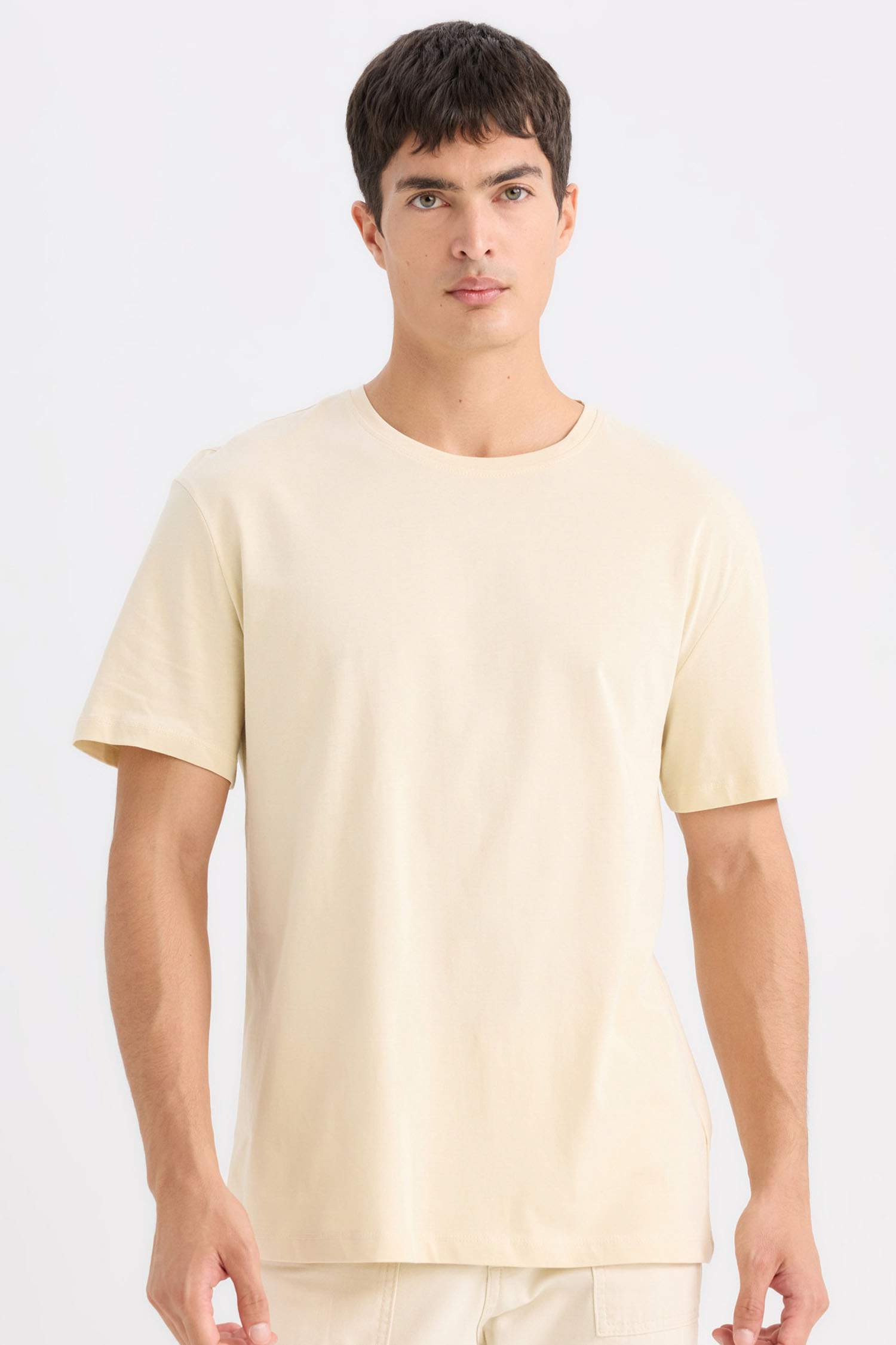 New Regular Fit Bisiklet Yaka Basic Düz Kısa Kollu Tişört